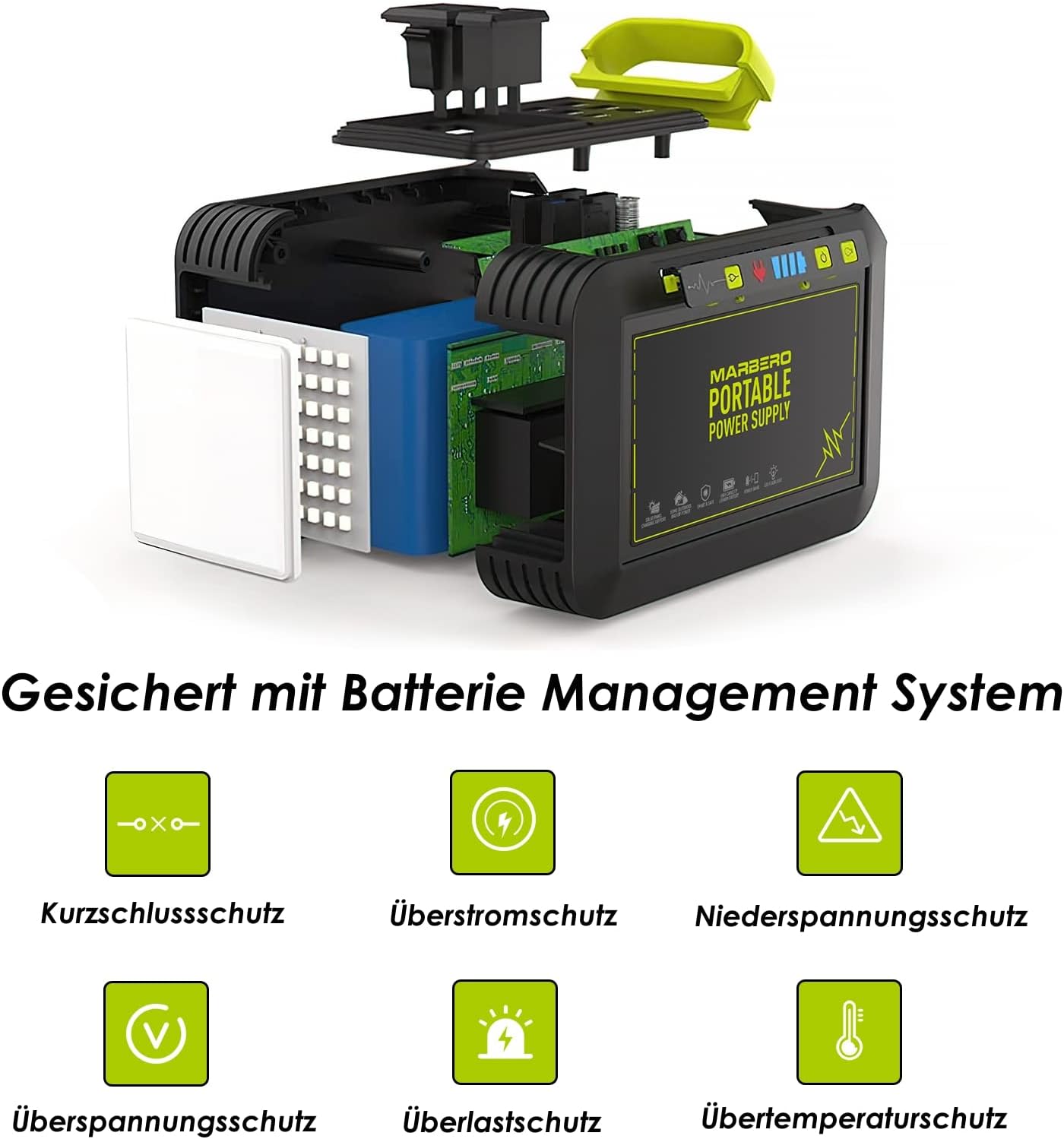 MARBERO Portable Power Station 24000 mAh, tragbarer Generator 88,8 Wh, externer Akku mit 80 W 230 V Steckdose, USB-C & LED-Lampe, Notstromversorgung für Camping, Haushalt, Reisen, Garten & Notfälle – Bild 6