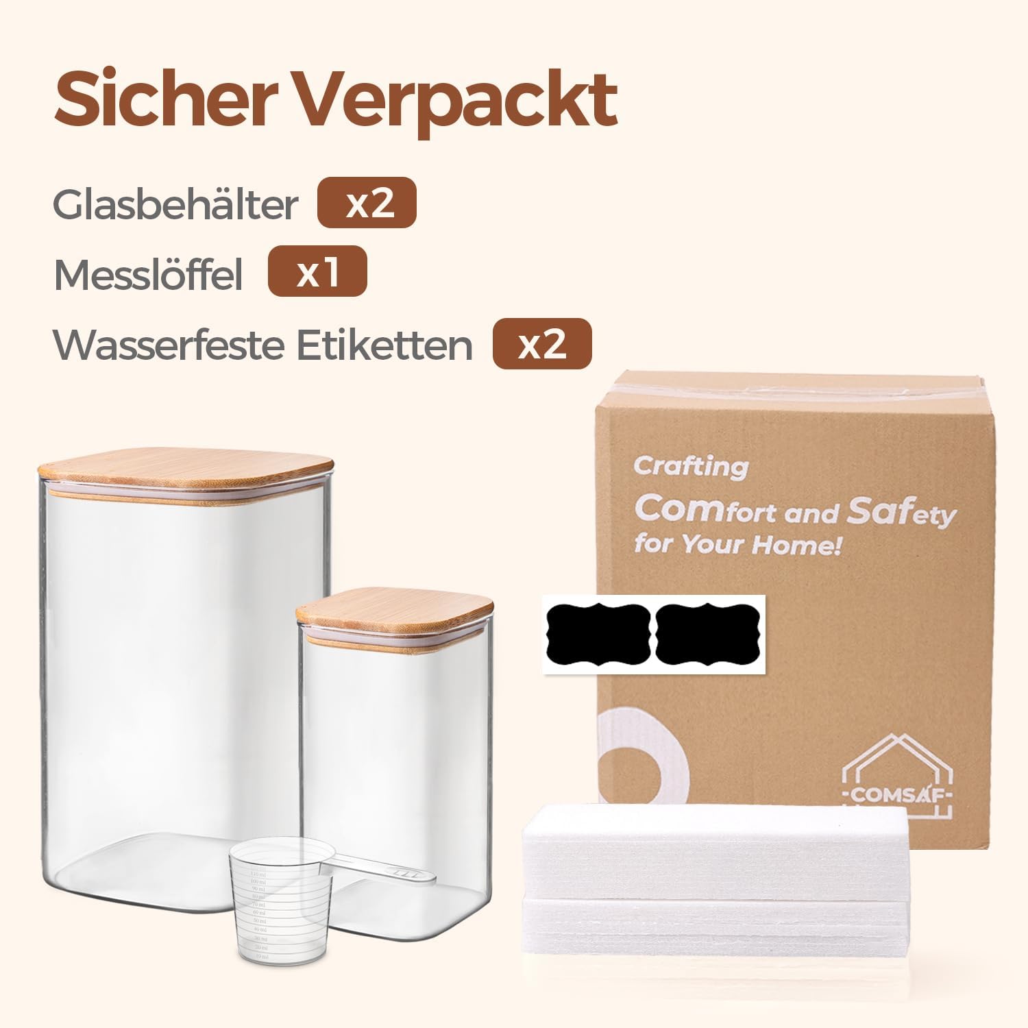 ComSaf 2er-Set Vorratsgläser mit Deckel, luftdicht, 1,5 l/4,4 l, Glasbehälter mit Deckel und Vorratsgläsern, ideal für Mehlbehälter, Müslischachtel und Keksdose, Glas, Küchen-Organizer – Bild 8