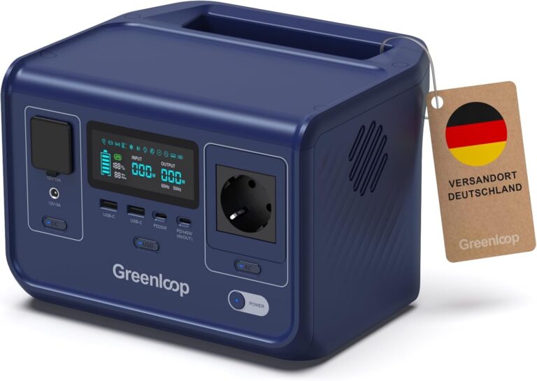 Greenloop Power Station 300 W (600 W Peak), 288 Wh mit EVE LiFePO4-Zellen, Solargenerator mit 230 V-Steckdose, USV 10 ms, USB-C PD140 W, 7 Ports, tragbare Notstromversorgung für Camping
