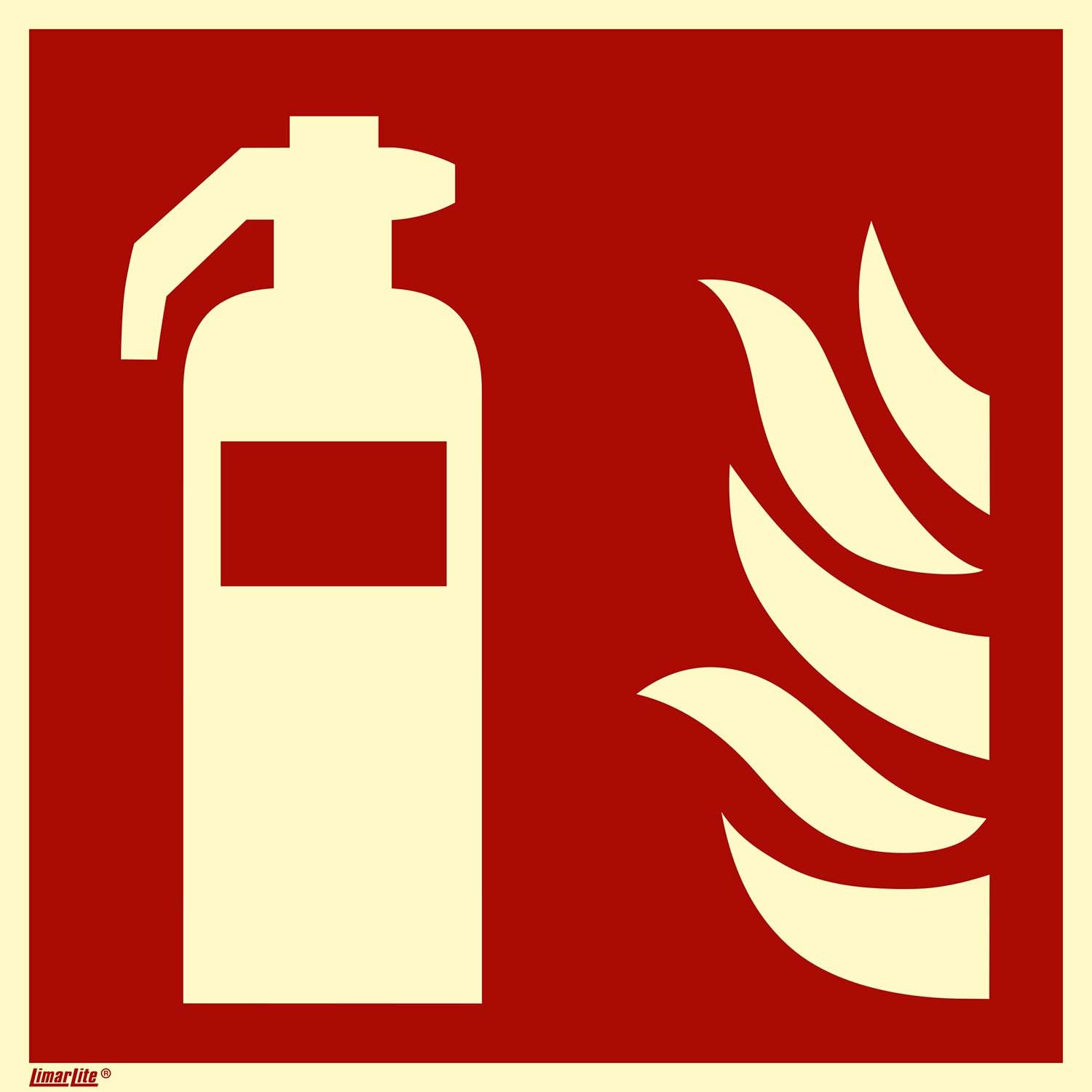 Feuerlöscher-Flaggenschild, 200 x 200 mm – nachleuchtend, 55/8 mcd, DIN 67510, Lichtklasse B, Kunststoffschild, doppelseitig bedruckt, ASR A1.3 / ISO 7010, Brandschutzschild, für den Innen- und Außenbereich – Bild 2
