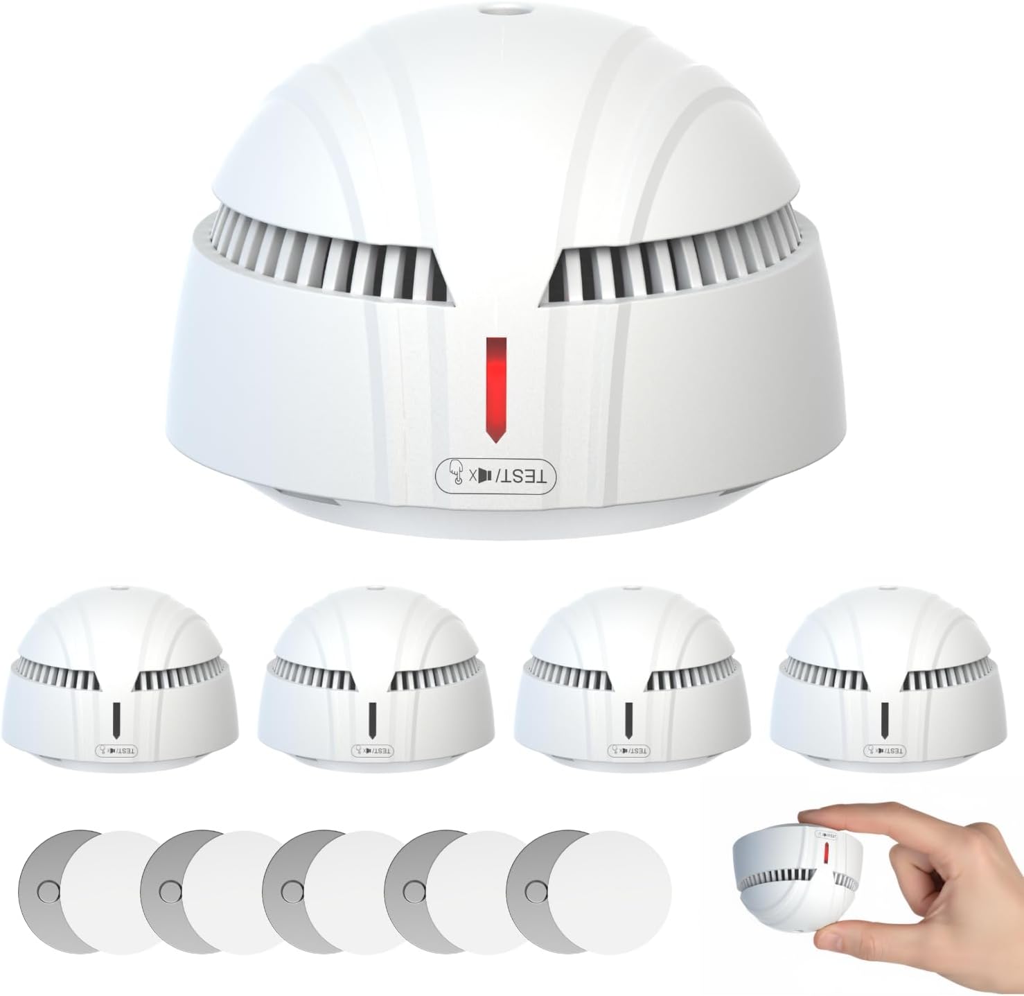 DAYTECH Rauchmelder 10-Jahres-Batterie – 5 Mini-Rauchmelder mit Magnethalter-Set, TÜV Rheinland zertifiziert, Feueralarm mit 85 dB & Test-/Stummschalter