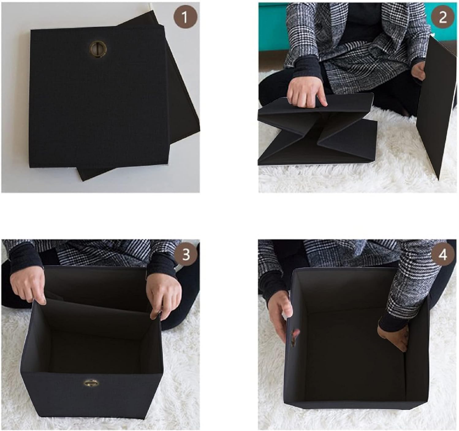 Faltbare Aufbewahrungsboxen 32 x 32 x 32 cm für Kallax-Regale – Stoffboxen mit Griffloch, platzsparend und stabil – Aufbewahrungslösung (schwarz, 4 Stück) – Bild 6