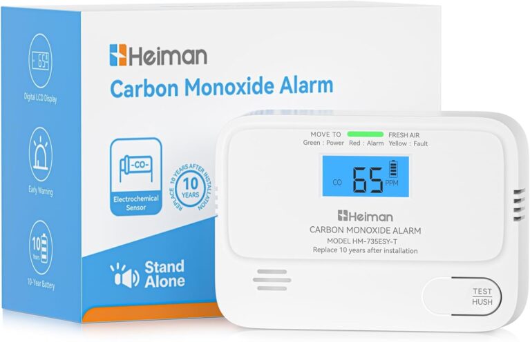 Heiman Kohlenmonoxidmelder, 10 Jahre Batterielebensdauer, CO-Melder für Zuhause mit digitalem LCD-Display, CO-Alarm, BSI-geprüft, EN 50291-Standard
