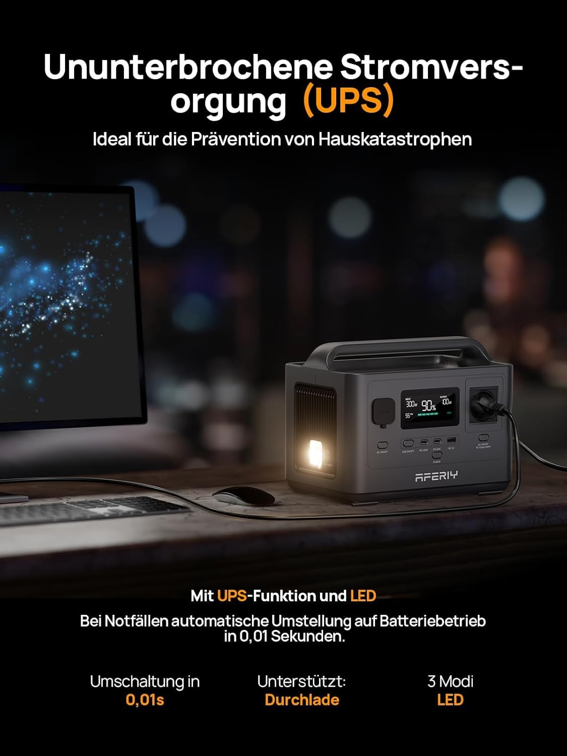 AFERIY AF-P040 400 W tragbares Kraftwerk, 256 Wh LiFePO4-Akku, 1,2 Stunden Schnellladung, zahlreiche Anschlüsse, USV, Solargenerator für Camping, Notfälle – Bild 3
