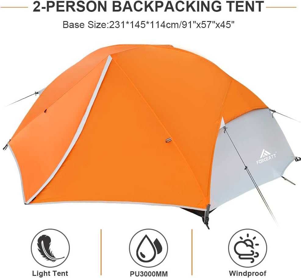 Forceatt Zelt 2–3 Personen Campingzelt, 2 Türen wasserdicht und winddicht, 3–4 Jahreszeiten, ultraleichtes Rucksackzelt für Trekking, Camping, Outdoor. – Bild 2