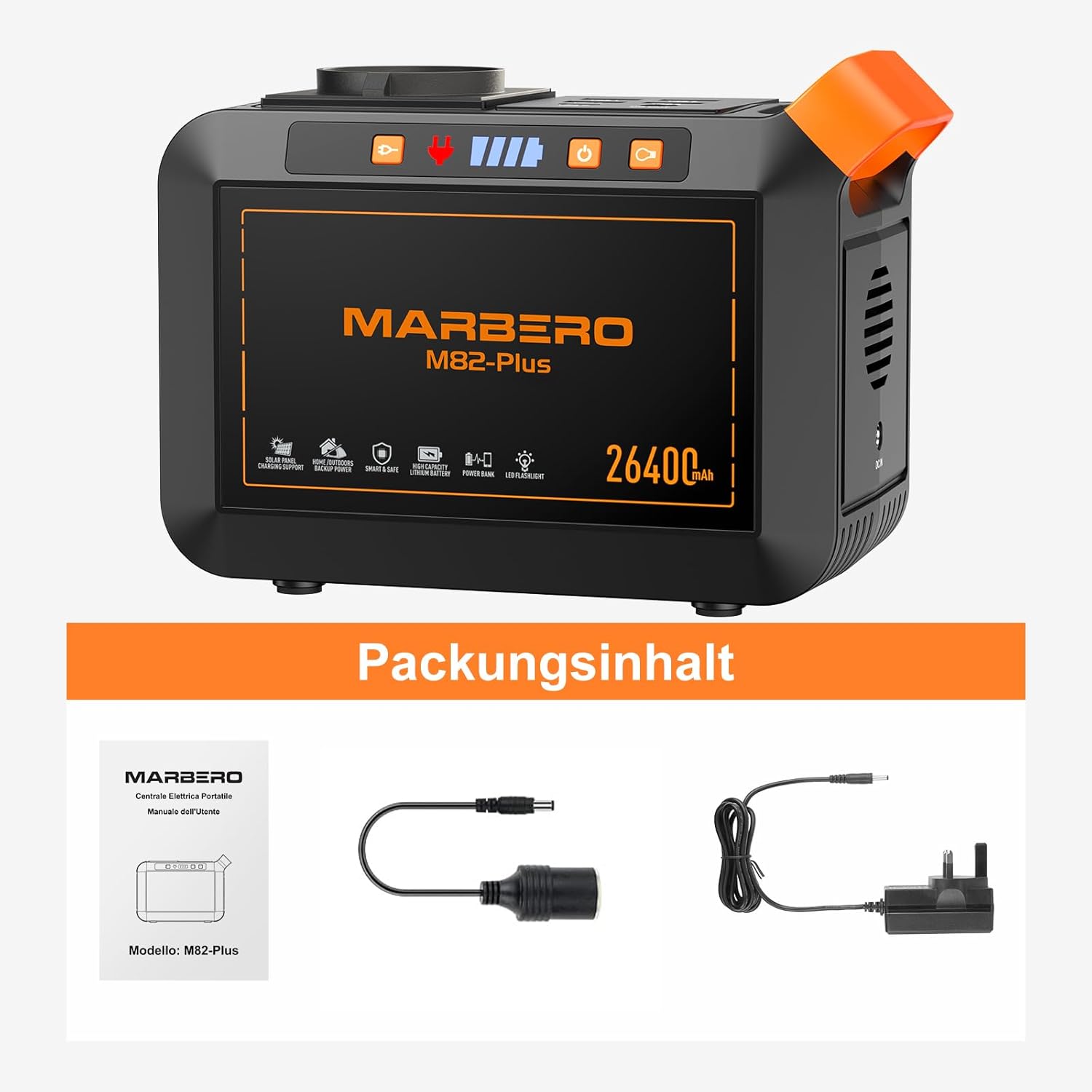 MARBERO Tragbare Power Station 26400 mAh 98 Wh Hochwertiger Lithium-Ionen-Akku Schnellladegerät 120 W Peak Solargenerator mit AC/DC / USB-Ausgängen für Reisen Camping Wohnmobil Notstromversorgung zu Hause – Bild 7
