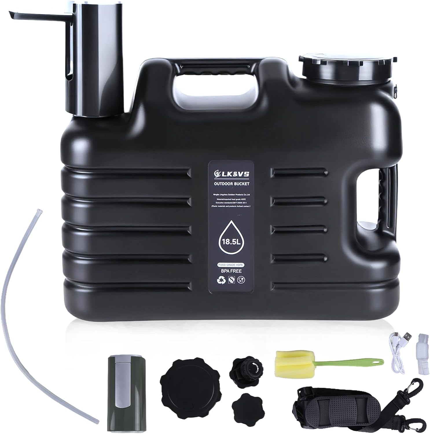 18,5L Wasserkanister mit Wasserhahn und elektrischen Wasserpumpen, Wassertank Camping Wasserkanister Tragbarer Wasserbehälter für Camping, Outdoor, Angeln, Party, Wohnmobil, Küche (Schwarz)