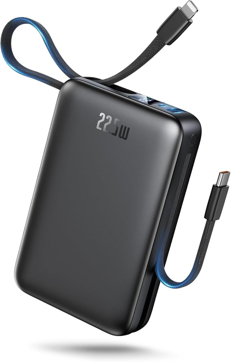 Power Bank 26800 mAh, 22,5 W USB C Schnelllade-Powerbank für iPhone mit 2 Anschlüssen und 2 integrierten Kabeln, Travel Essential externe Handy-Akkus kompatibel mit iPhone 17 16 15 Android
