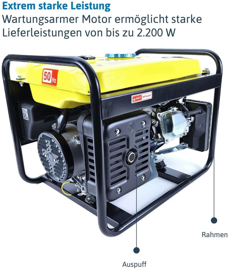 Dönges Stromerzeuger Benzin leise 2200 Watt, Notstromaggregat mit 2 x 230 V Steckdosen, 11 Stunden Betriebszeit, Stromerzeuger 15 L Tank für Outdoor, Camping, Garten, Heimwerker zur mobilen Stromversorgung – Bild 4
