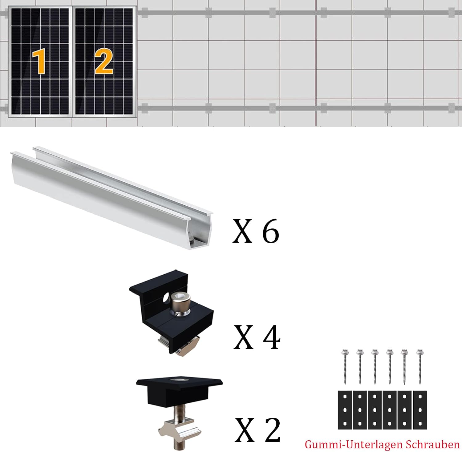 Solarpanel-Halterung Flachdach, Aluminium-Photovoltaik-Montageschiene 12 cm, verstellbare schwarze Klemme für 30-35 mm dicke Module, Solarpanel-Montage-Montageset, 2 Module, geeignet für Flachdach-Trapezdach – Bild 5