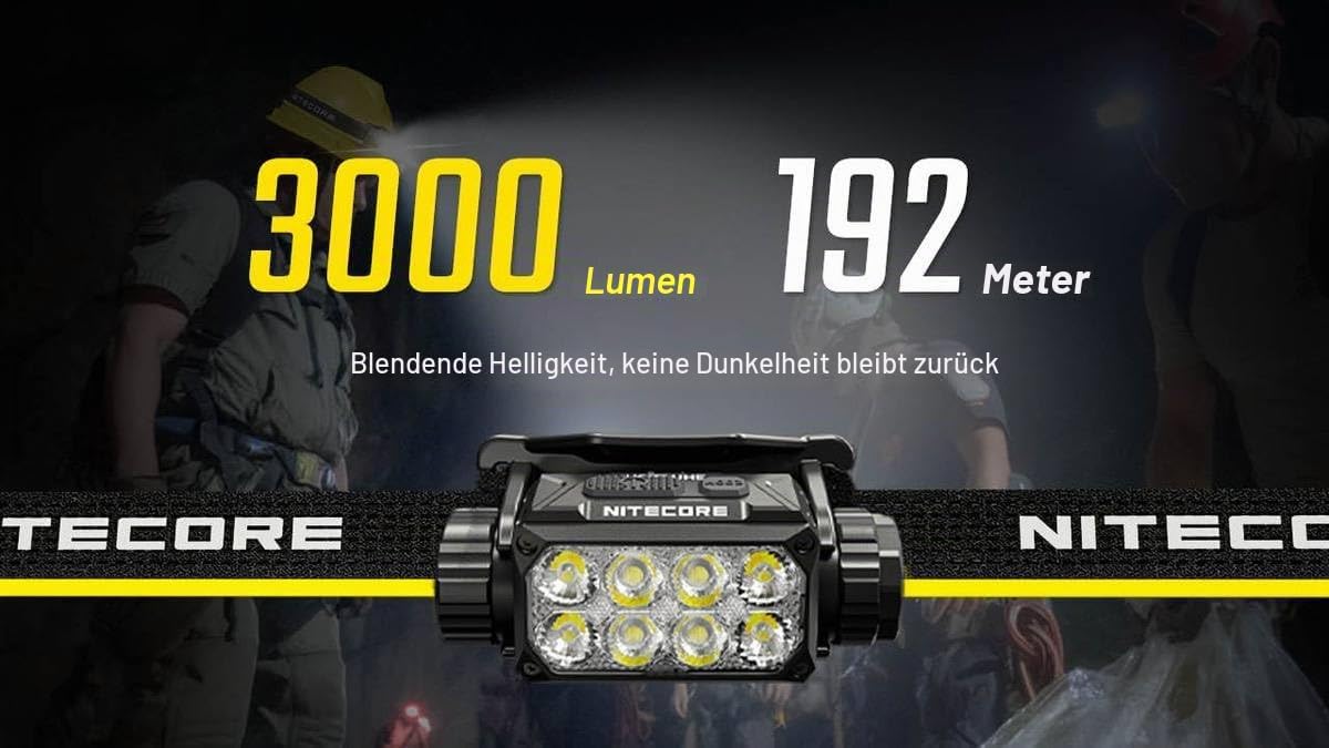 Nitecore HC75 UHE Stirnlampe – 3000 Lumen LED-Stirnlampe mit E-Fokus, USB-C-Schnellladung, TrueVision+, 192 m Leuchtweite, IP68 wasserdicht, wiederaufladbar, für Bau, Outdoor, Rettung und Arbeit – Bild 3