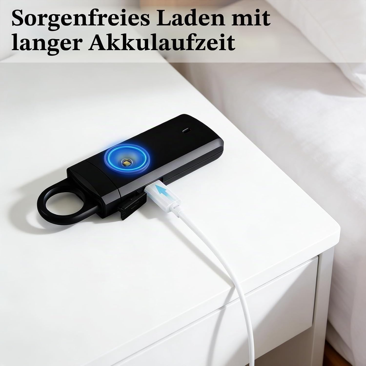 Wiederaufladbarer persönlicher Alarm mit 130 dB Lautstärke und LED-Licht, USB-C, wasserdichter IPX3-Sicherheits-Schlüsselanhänger für Frauen, Kinder und Senioren – Bild 4