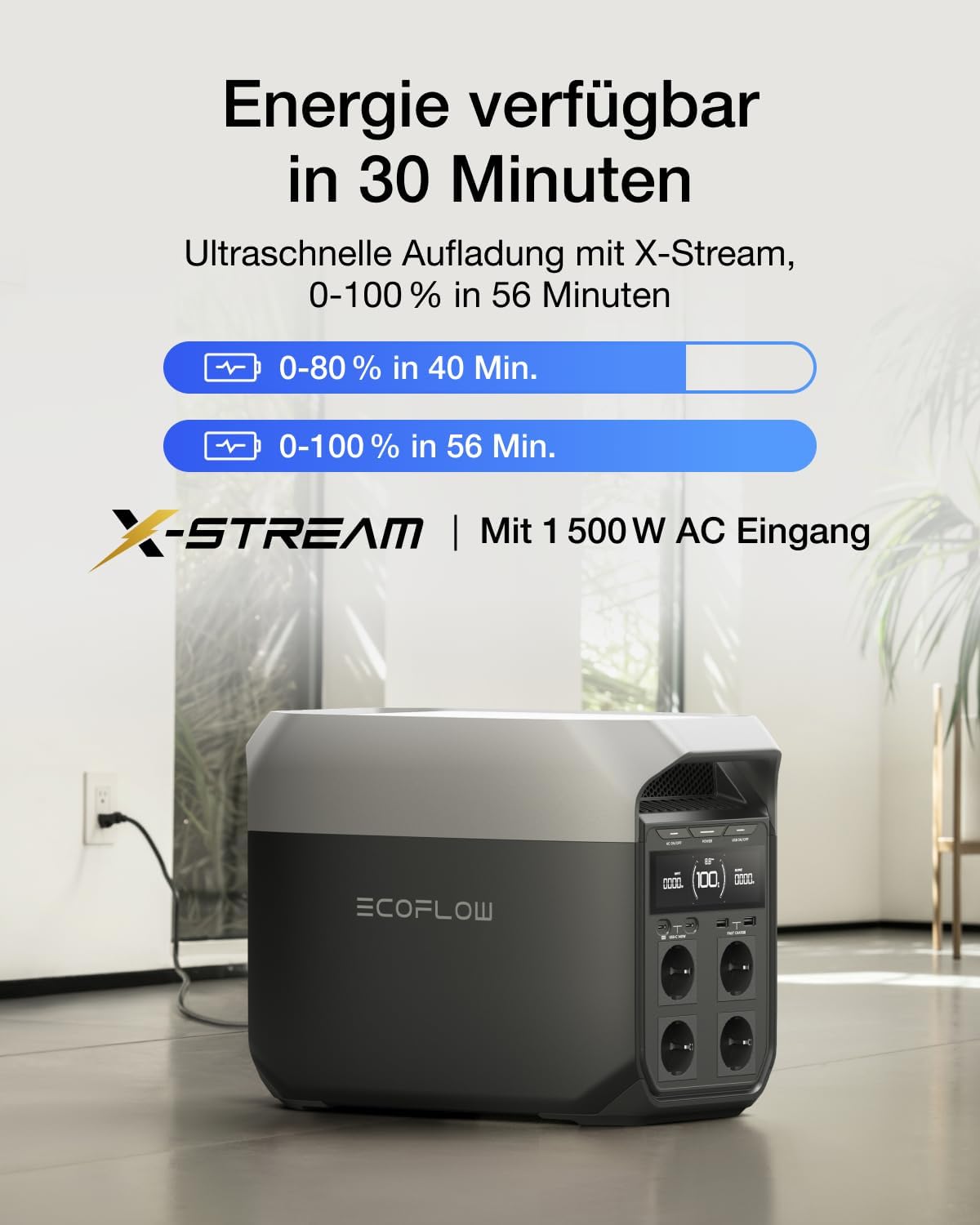 EF ECOFLOW Delta 3 Tragbares Kraftwerk, 1024 Wh Solargenerator, LiFePO4-Akku, Schnellladung von 0–70 % in 30 Minuten, erweiterbar auf 5 kWh, für Zuhause, Camping und Reisen – Bild 2