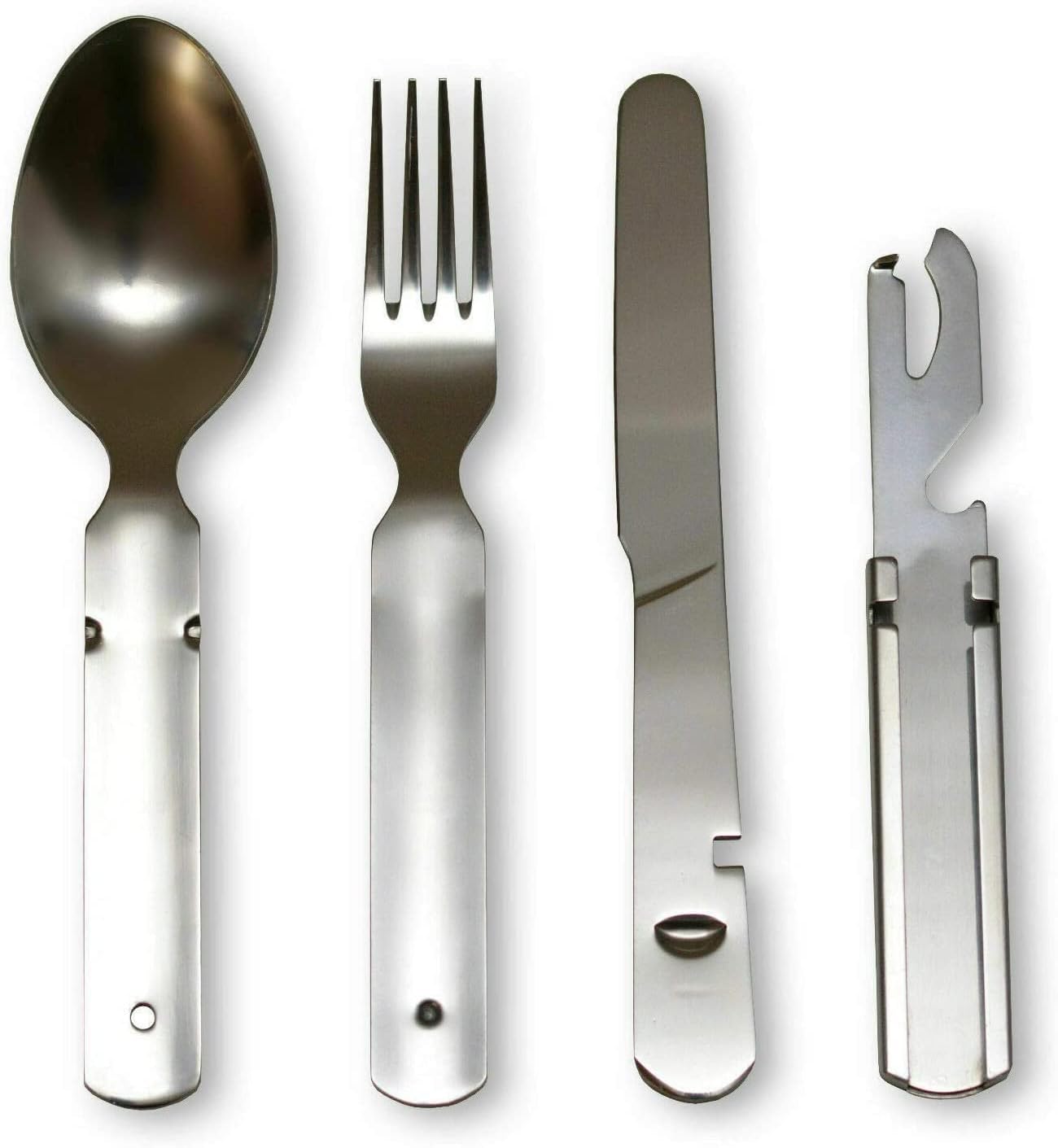 Klassisches Bundeswehr-Edelstahl-Besteck-Set, 4-teilig, Camping-Besteck-Set für Camping, Besteck-Set, Outdoor-Besteck
