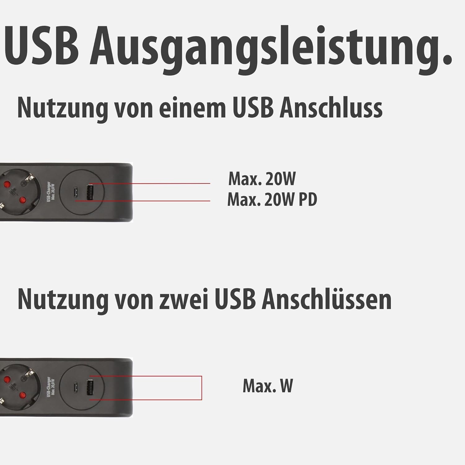 Brennenstuhl 6-fach Steckdosenleiste mit USB und Überspannungsschutz | Mehrfachsteckdose mit 1 x USB C PD 20 W zum Schnellladen und 1 x USB A 20 W, Schalter, 2 m Kabel, schwarz – Bild 4