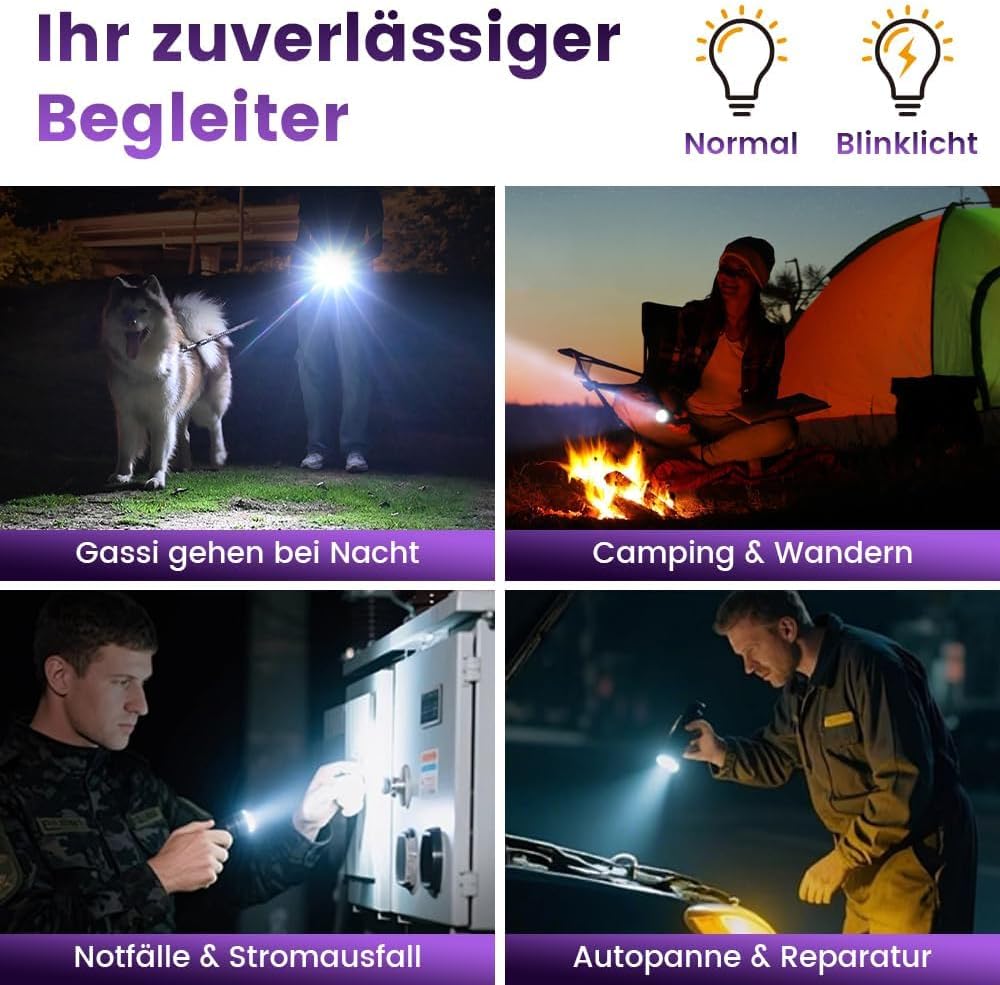 UV-Taschenlampe 395 nm mit LED-Weißlicht, USB-C wiederaufladbar, Zoomfunktion, IPX4 wasserdicht, 2000 mAh Akku, Schwarzlichtlampe für Urinflecken, Haustiere, Hotelhygiene, Geldscheine und Camping (schwarz 1 Stück) – Bild 4