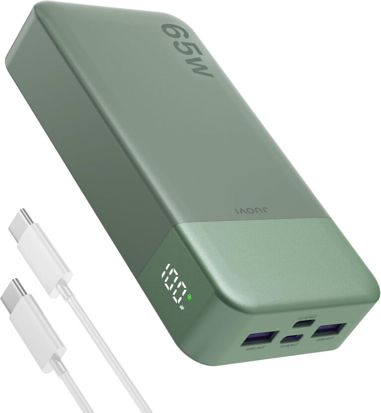 JUOVI Power Bank 65 W 20000 mAh Laptop Tragbares Ladegerät, PD QC Schnellladeakku mit 2 USB-C 2 USB-A, Externe Akkubank für Telefon 17 MacBook iPad Tablet Notebook Steam Deck J2931 (Grün)
