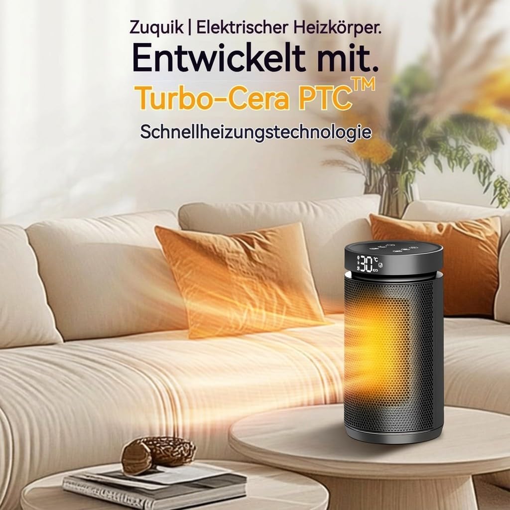 Heizlüfter 1500 W, energieeffiziente elektrische Heizung für Zuhause, kleiner tragbarer elektrischer Heizkörper mit Thermostat, 12-Stunden-Timer, Kipp- und Überhitzungsschutz für Schlafzimmer, Büro und Innenbereich | kleiner tragbarer Elektroheizkörper mit Thermostat, Kipp- und Überhitzungsschutz für Schlafzimmer, Büro und Innenräume – Bild 3