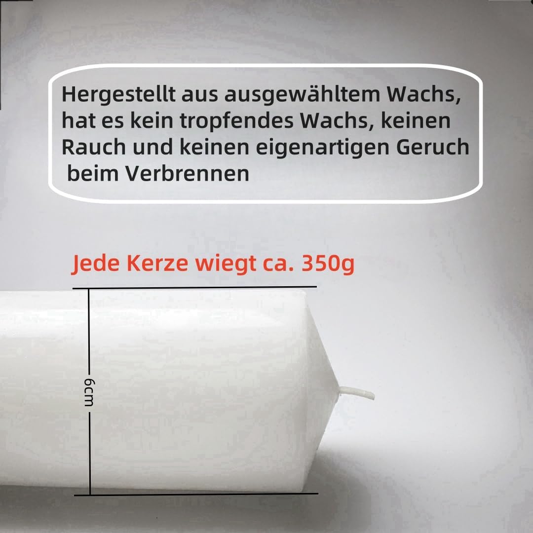 Candles Weiße zylindrische Kerze, perfekt für Hochzeiten und Partys, 6 cm x 15 cm, Stumpenkerze weiß, geruchlos, Notfallkerze groß, 2er-Pack (2,6 cm x 15 cm) – Bild 3