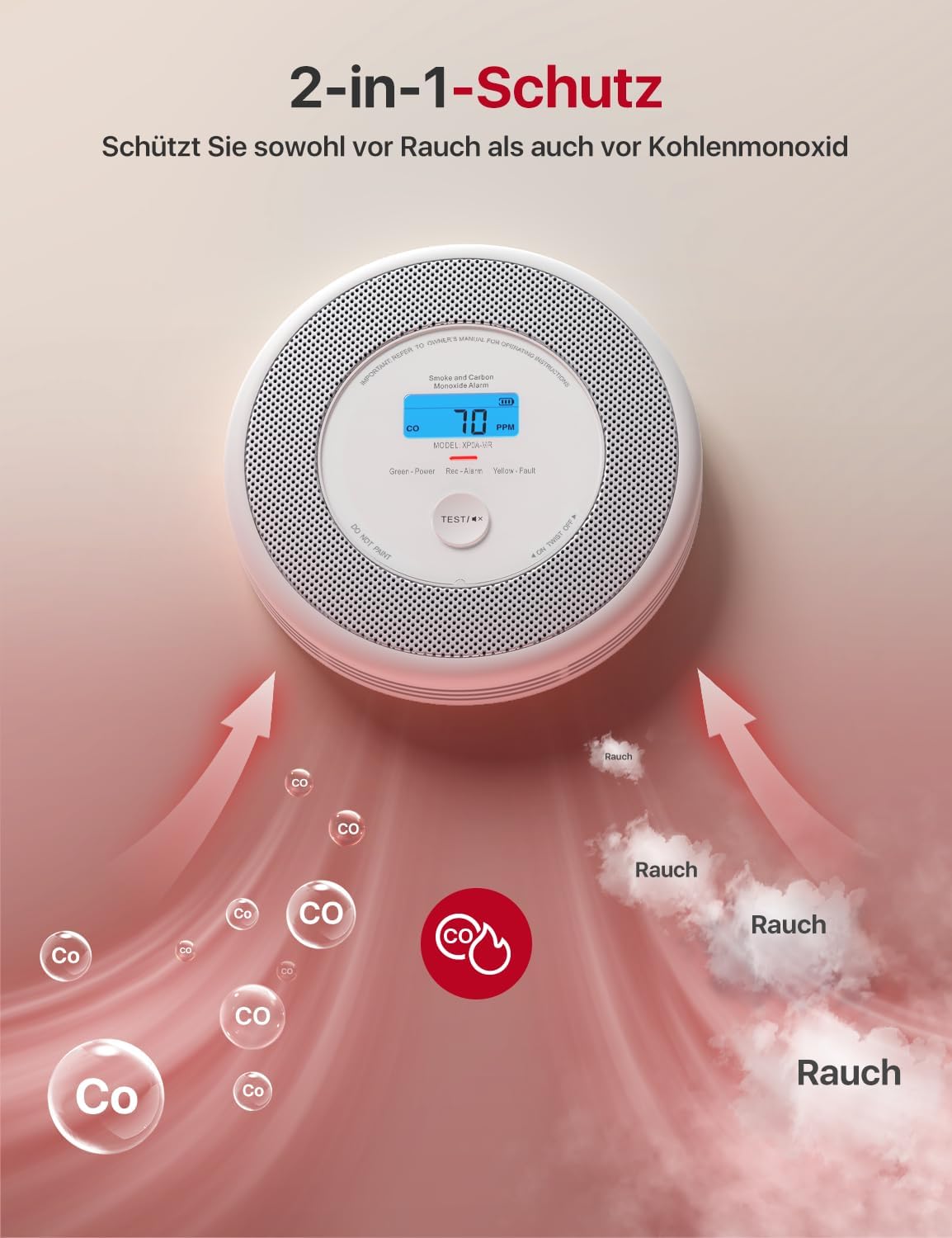X-Sense Rauch- und CO-Melder mit Sprachalarm und Standortansage mit XP0A-MR11-Kits, 30 mm dick, ohne SBS50-Basisstation, XP0A-MR, 1 Stück – Bild 5
