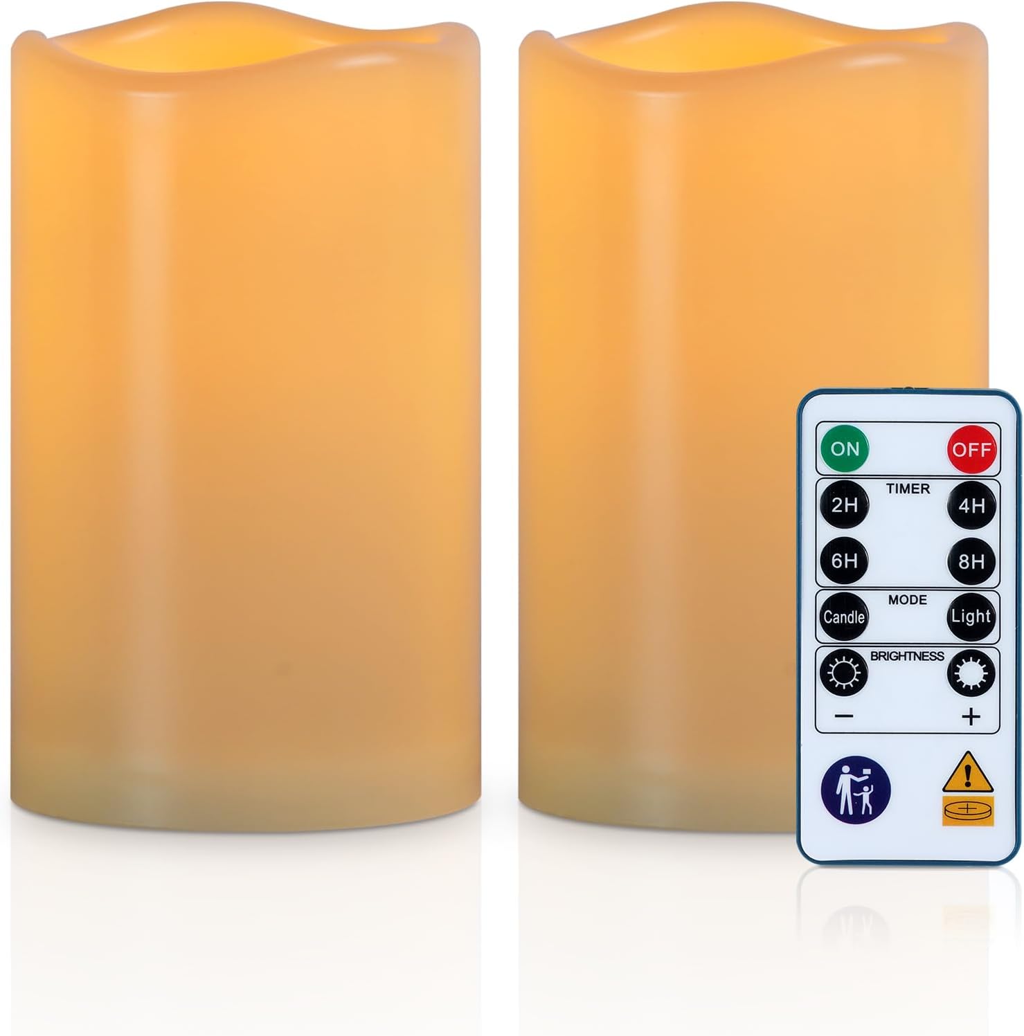 Homemory Wasserdichte LED-Kerzen für den Außenbereich mit Fernbedienung und Timer – flammenlose Batteriekerzen für Garten, Terrasse, Hochzeit, 2er-Set (7,5 x 12,7 cm)