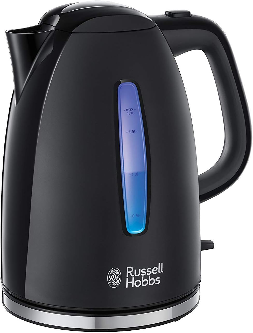 Russell Hobbs Textures+ 22591-70 Wasserkocher 1,7 l, 2400 W, LED-Beleuchtung, Schnellkochfunktion, optimierter Auslauf, abnehmbarer Kalkfilter, Teebereiter, schwarz, Energieklasse A++
