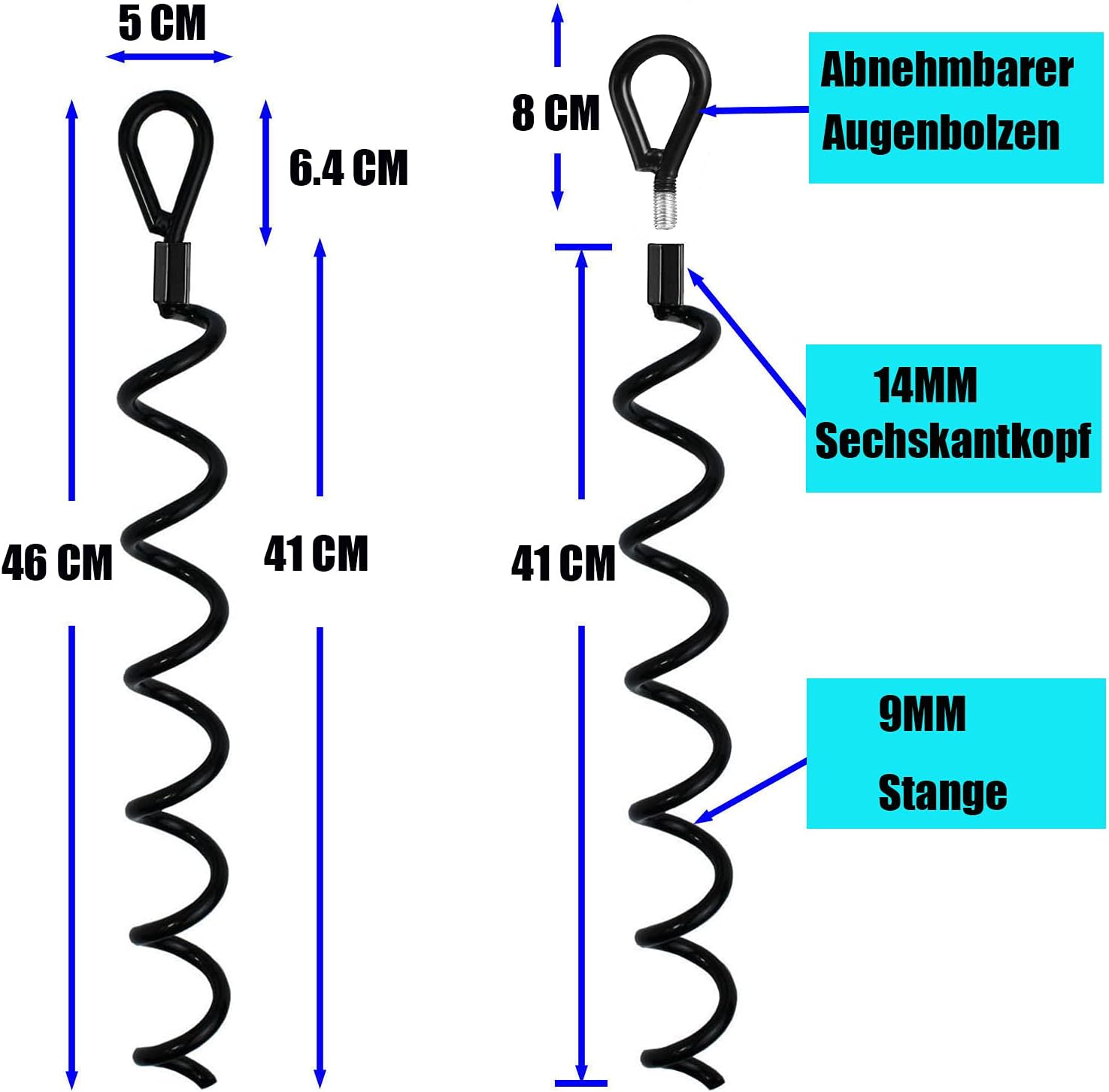 46 cm Spiral-Erdboden-Hochleistungs-Schuppenanker-Set, ideal als Hundepflock, zum Sichern von Tieren, Zelten, Vordächern, Schuppen, Carports, Schaukelsets, 4er-Pack – Bild 2