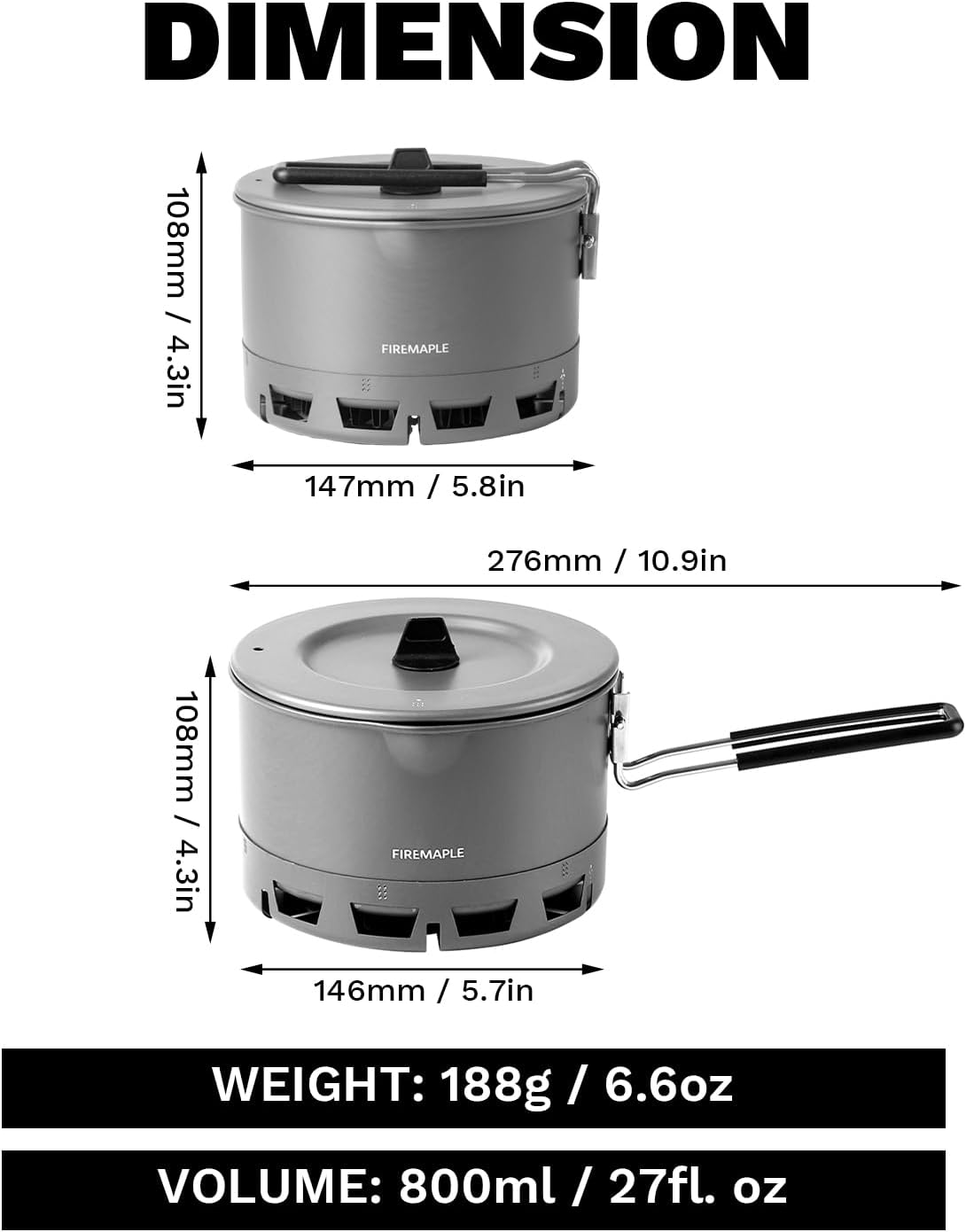 Fire-Maple Petrel Ramen 800 ml Aluminium-Campingtopf mit hitzebeständigem Griff, kompakt, leicht und tragbar für Wandern, Trekking und Kochen im Freien – Bild 2