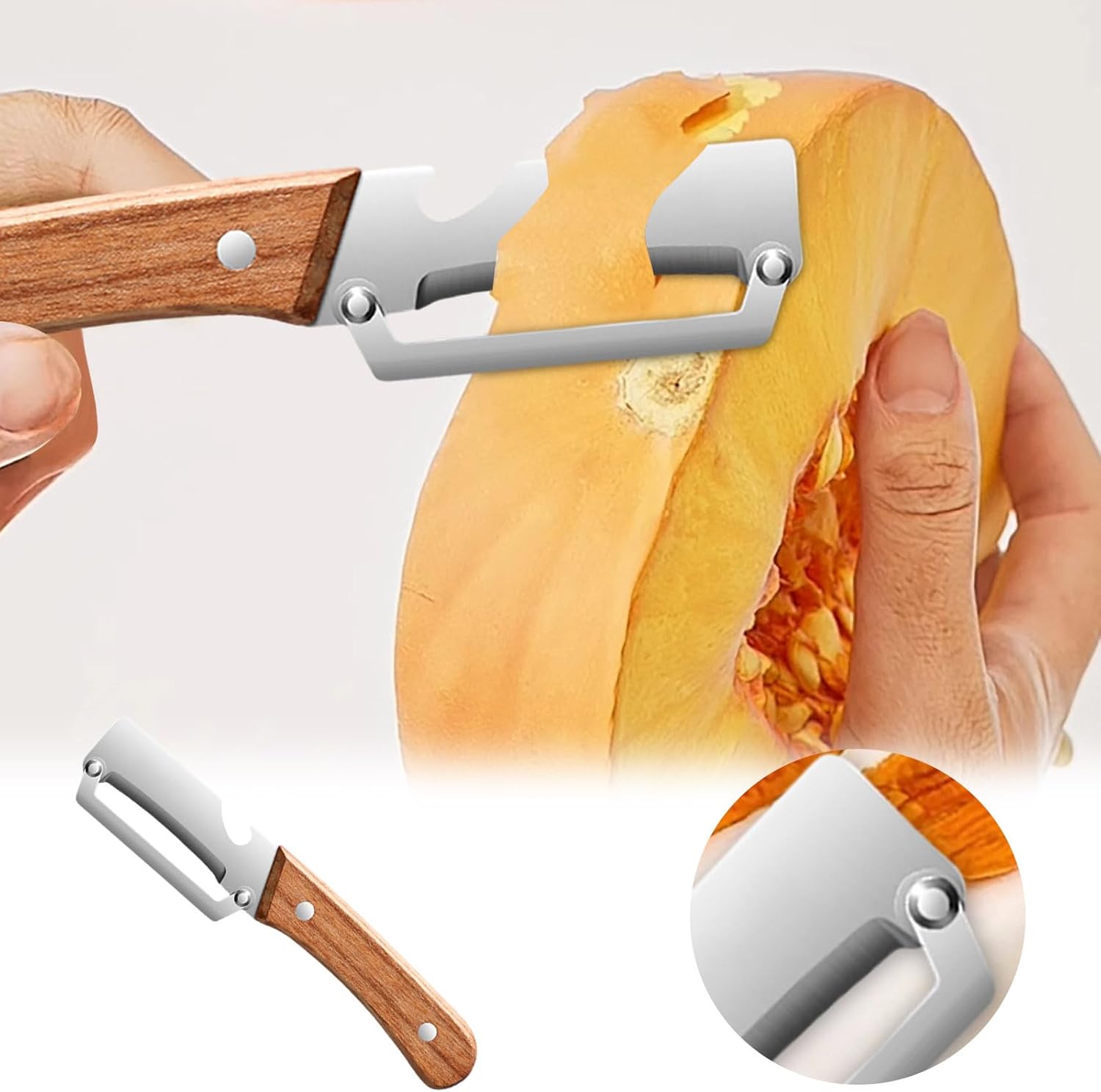 2 Stück Multifunktions-Gemüseschäler, Schäler mit Holzgriff aus Edelstahl, 3-in-1-Küchenschäler mit Julienne-Reibe und Flaschenöffner, ergonomisches Küchenwerkzeug (A 2 Stück) – Bild 2