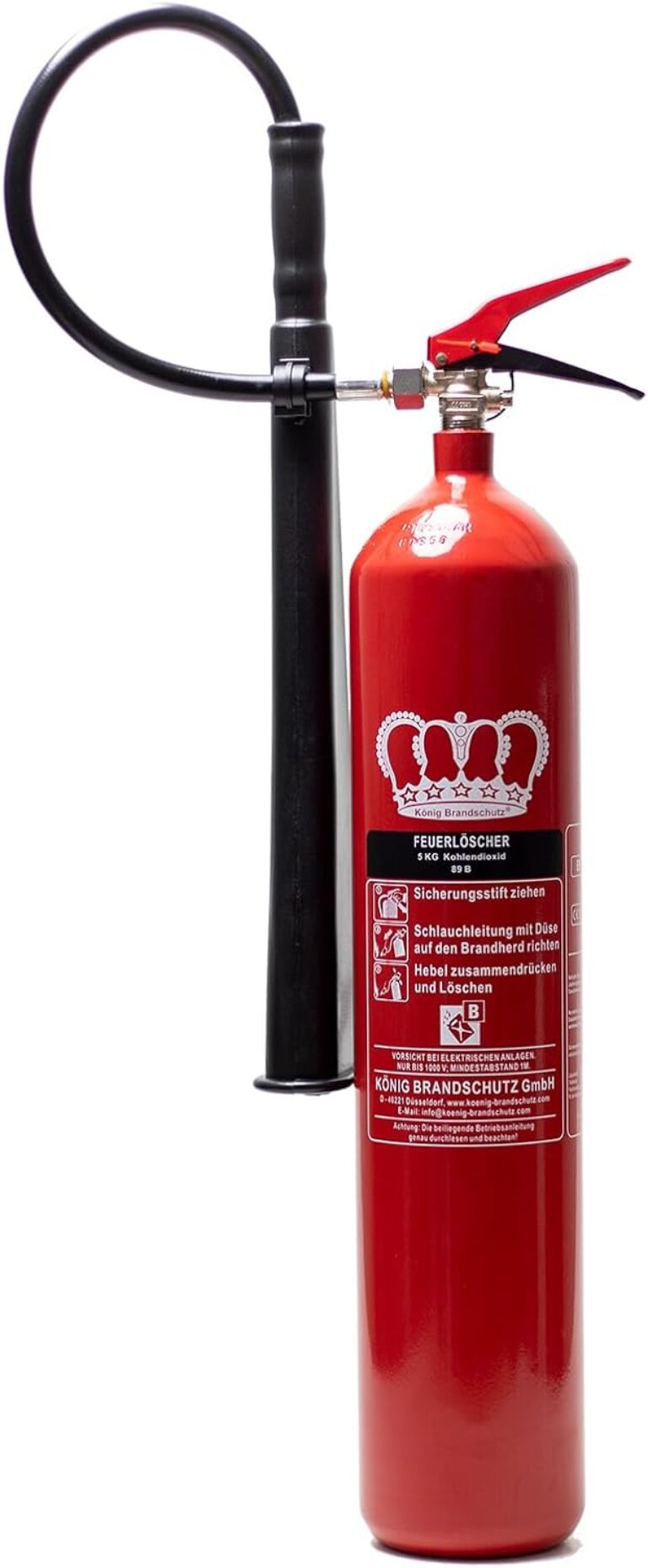 König Brandschutz – König 5 kg CO₂-Feuerlöscher DIN EN 3 geeignet für Brandklassen – B zertifiziert nach DIN EN3 | 5 LE | Vielseitig | Inklusive Wandmontage- und Wartungszertifikat