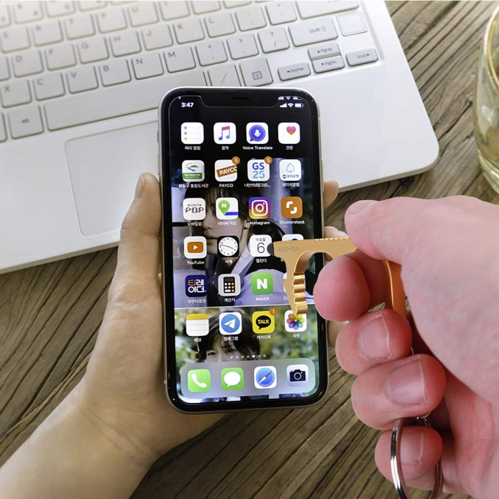 Berührungsloser Türöffner, 4er-Pack Multitool-Schlüsselanhänger mit Flaschenöffner, Stylus-Pad und Schlüsselanhänger, kontaktloses Türgriff-Werkzeug, Metall und Zink – Bild 7
