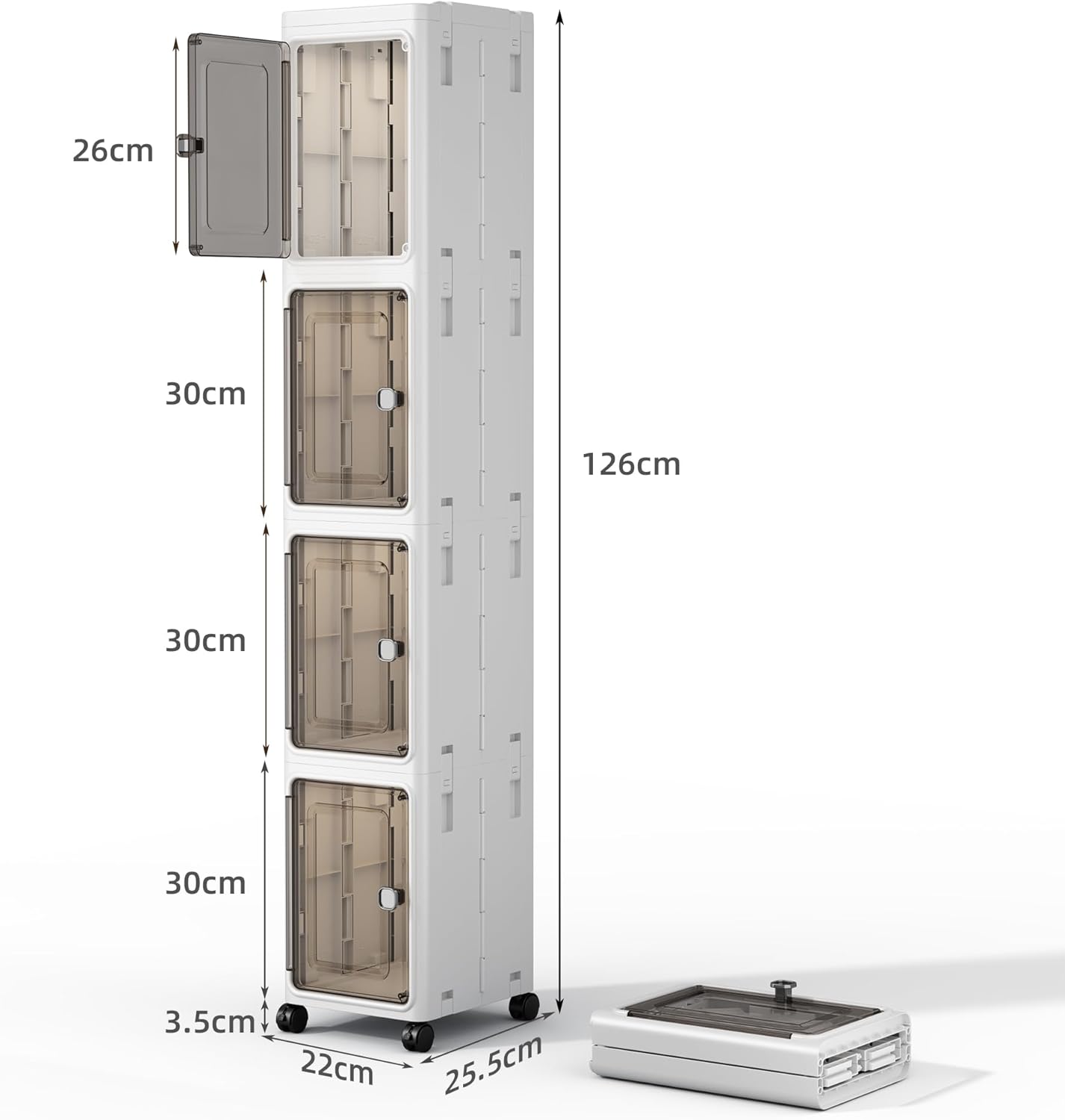 NETEL Stapelbox mit Tür und Rollen, schmaler Badezimmerschrank, Beistellschrank, Badezimmermöbel, Hochschrank, Badezimmer, 22 B x 25,5 T x 126 H cm – Bild 6