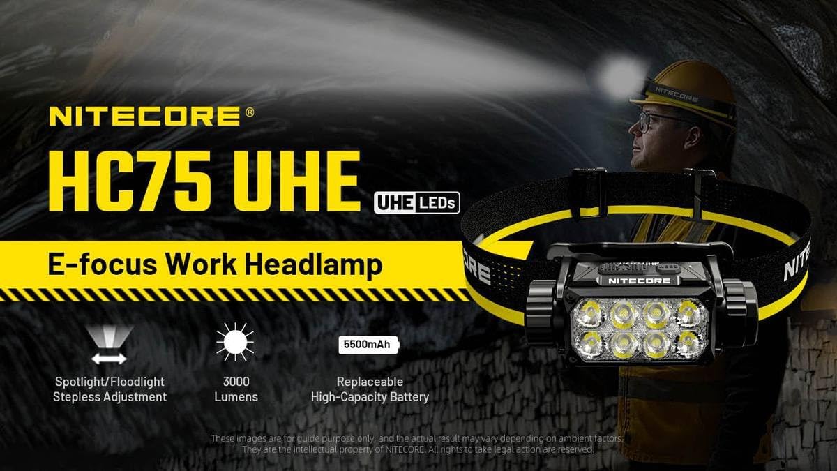 Nitecore HC75 UHE Stirnlampe – 3000 Lumen LED-Stirnlampe mit E-Fokus, USB-C-Schnellladung, TrueVision+, 192 m Leuchtweite, IP68 wasserdicht, wiederaufladbar, für Bau, Outdoor, Rettung und Arbeit – Bild 4
