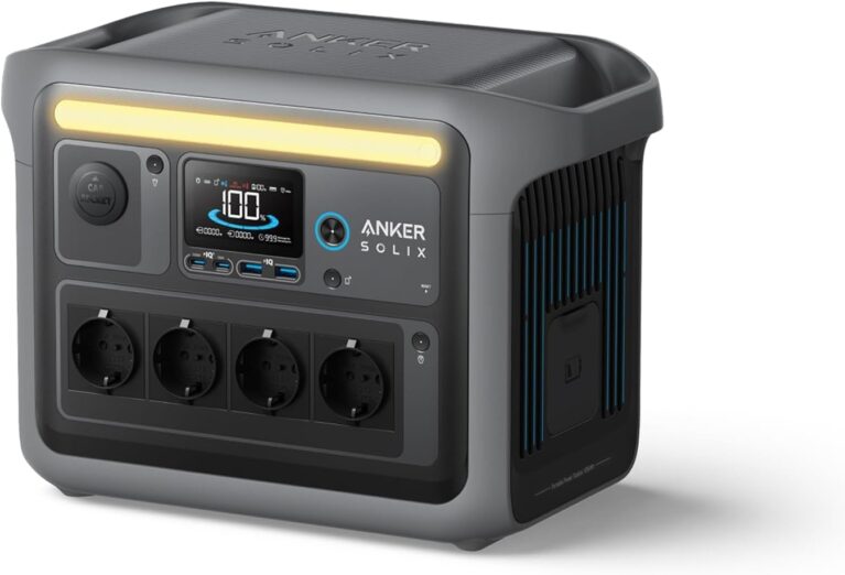Anker Solix C1000 Tragbares Kraftwerk, LiFePO4, 1800 W Solargenerator, 100 % aufgeladen in 58 Minuten mit UltraFast-Modus, LFP-Kraftwerk für Outdoor, Camping und Gangreserve (optionales Solarpanel)
