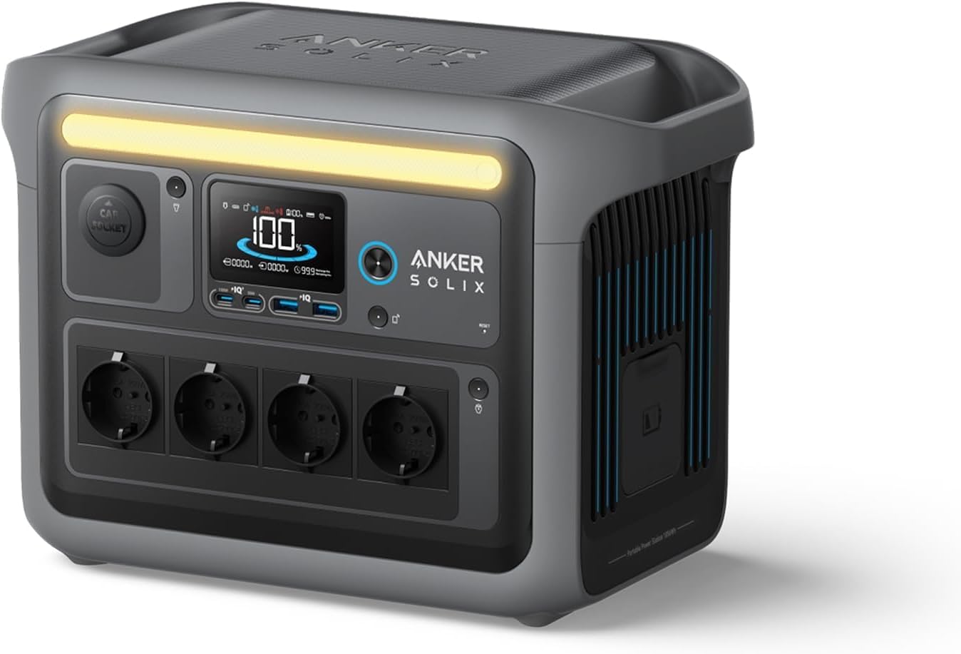 Anker Solix C1000 Tragbares Kraftwerk, LiFePO4, 1800 W Solargenerator, 100 % aufgeladen in 58 Minuten mit UltraFast-Modus, LFP-Kraftwerk für Outdoor, Camping und Gangreserve (optionales Solarpanel)