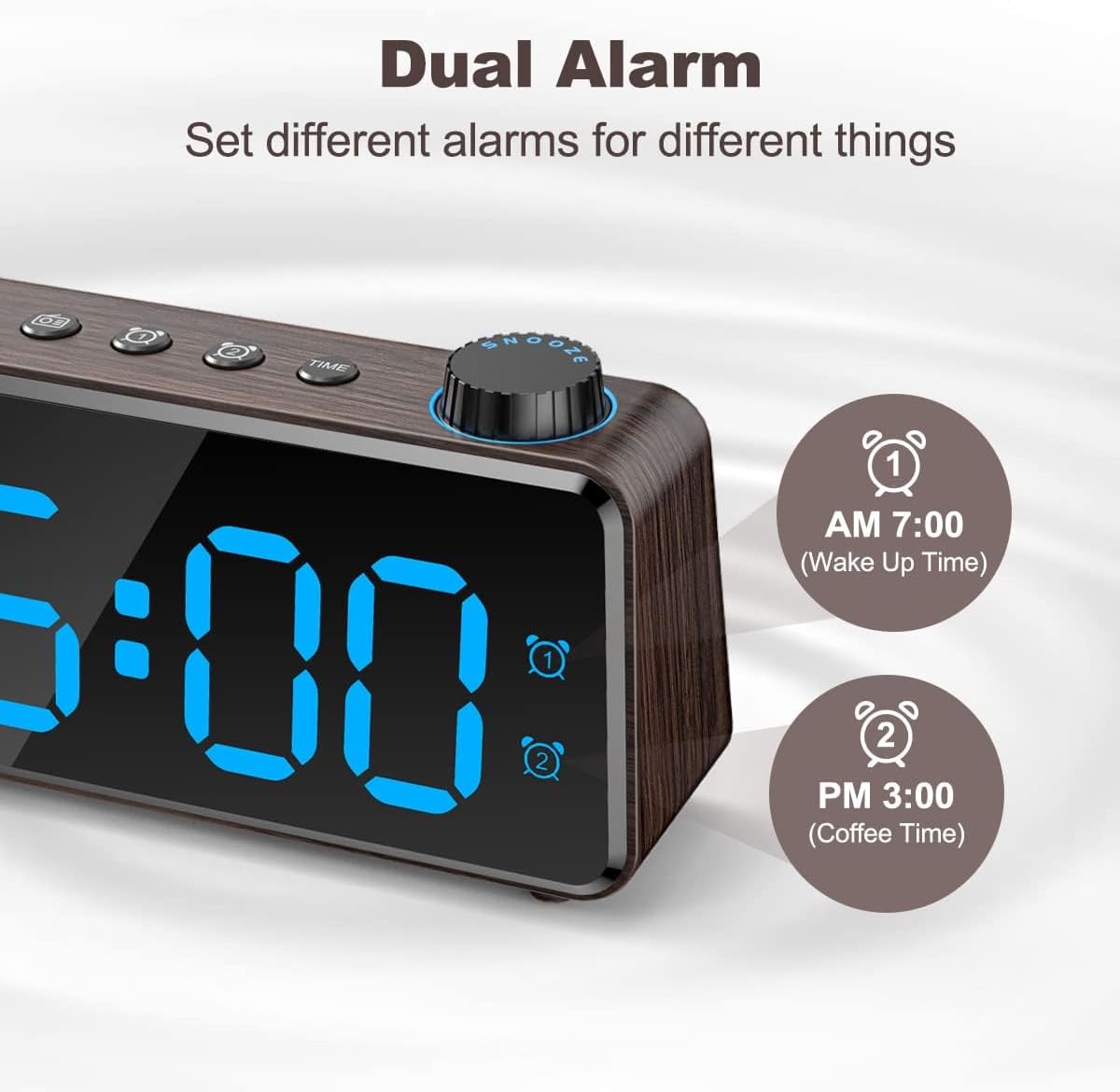ANJANK Digitaler Radiowecker, 0–100 % dimmbar, Doppelwecker mit Wochentagen/Wochenende, USB-Ladegerät, einfache Einstellung, Netzbetrieb mit Batterie-Backup, großes Display, sehr gut lesbar in allen Räumen – Bild 5