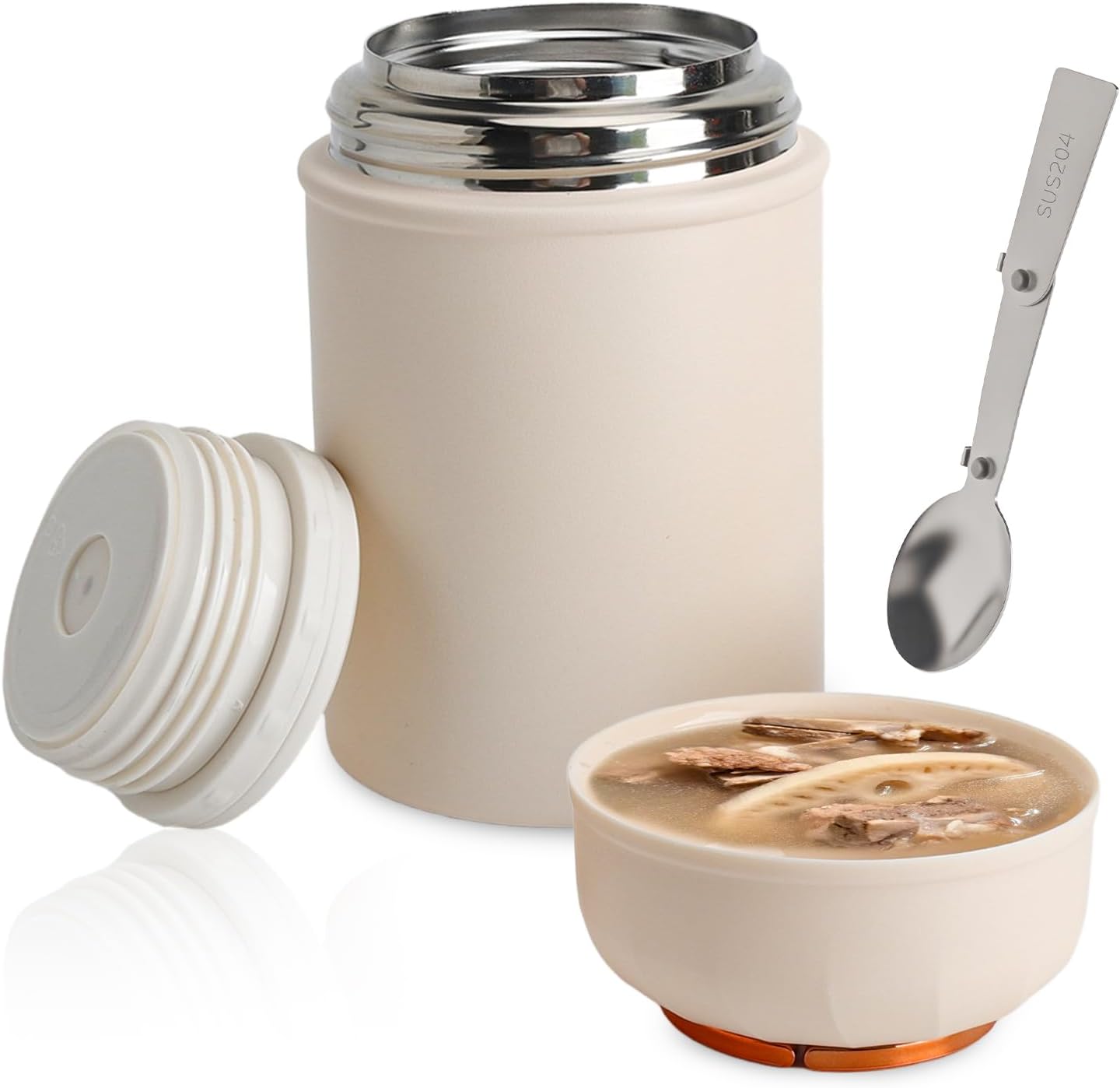 500 ml Thermobehälter für Lebensmittel mit Löffel, Edelstahl Thermobecher Suppe, auslaufsicherer Warmhaltebehälter Lebensmittel, Thermobehälter Suppe Warmhaltebox Lunchbox Thermal für Büro, Arbeit To Go, Camping