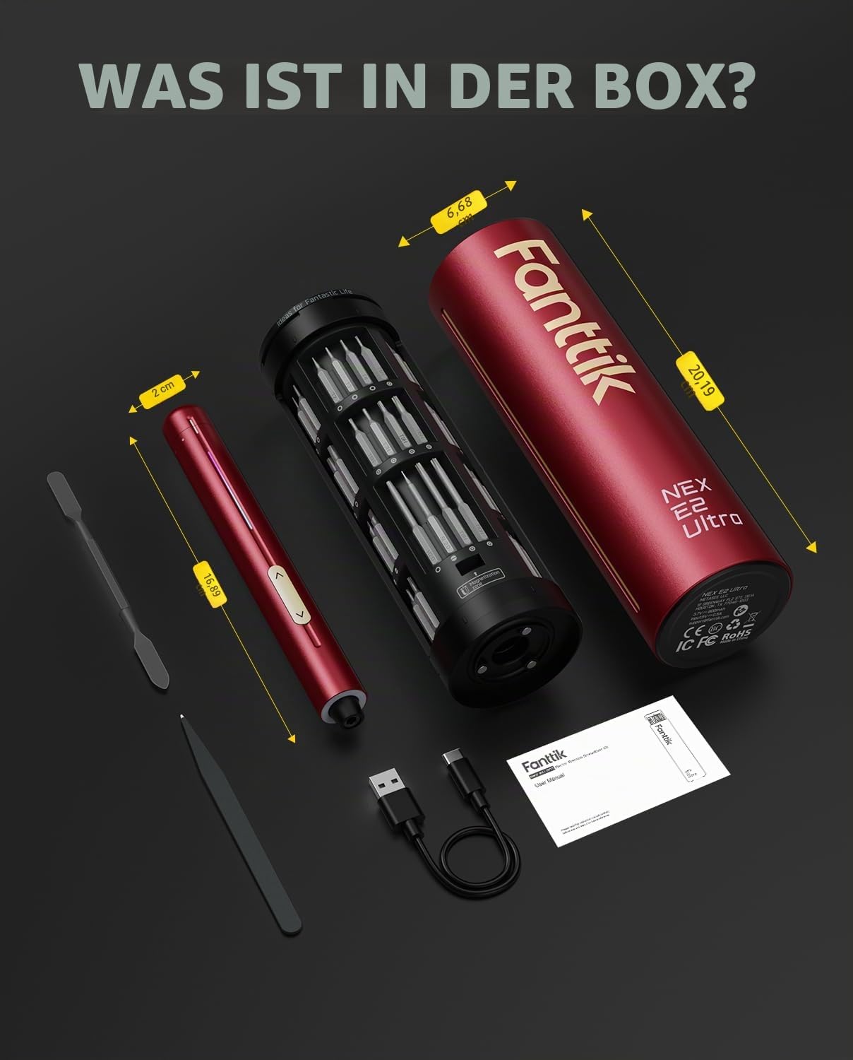Fanttik E2 Ultra 3,7 V Mini-Elektro-Schraubendreher-Set, 50-in-1 magnetischer Präzisions-Schraubendreher-Satz, max. 0,6 Nm, 5/32 Zoll Sechskant, für die Reparatur von iPhones, Laptops, Brillen, Uhren (rot) – Bild 9