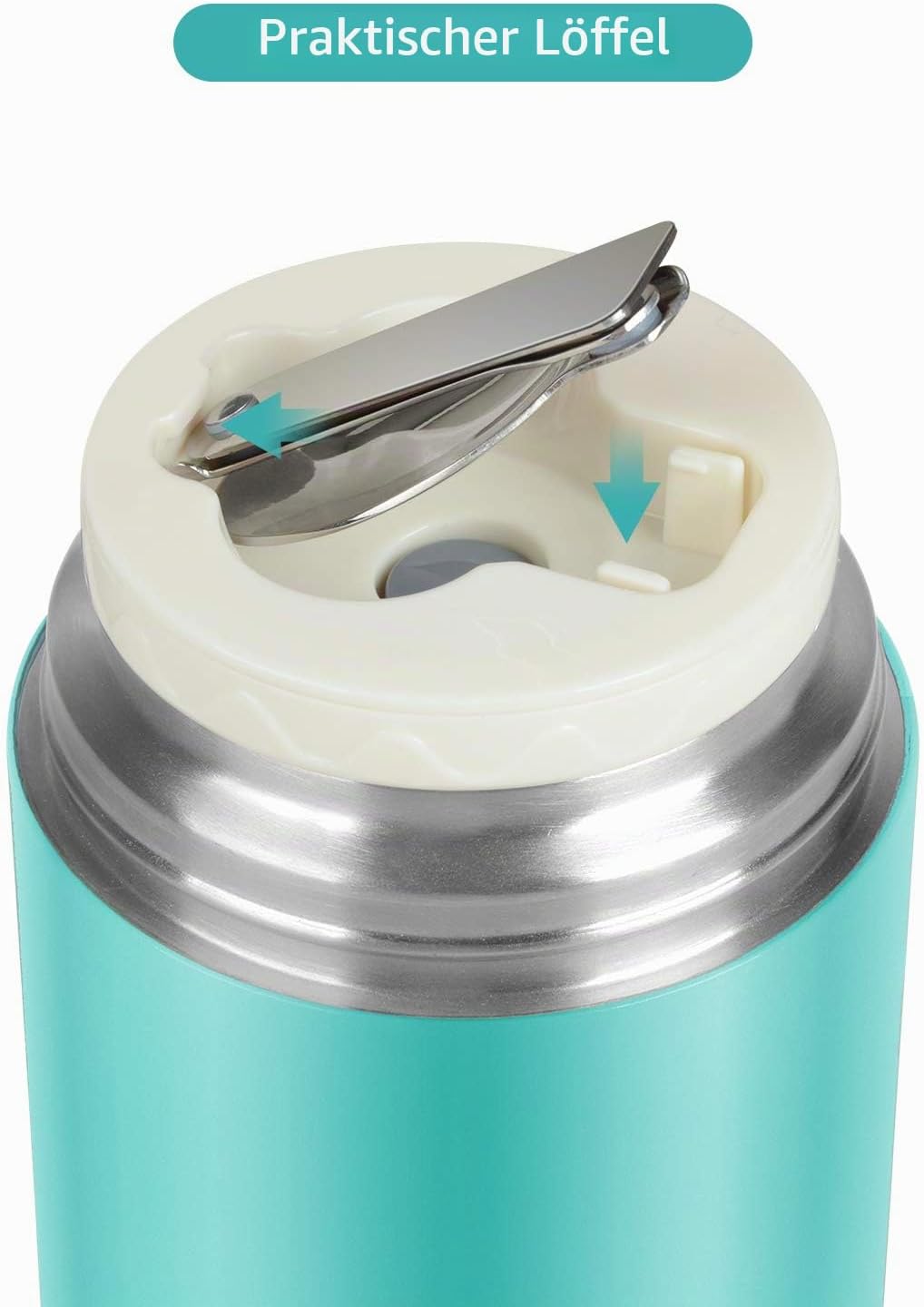 Isolierter Lebensmittelbehälter, 450 ml Edelstahl-Lebensmittelbehälter, Babynahrung, Isolierbehälter mit Löffel, Warmhaltebox, Thermobehälter, Suppe heiß & kalt halten für Schule, Outdoor, Büro – Bild 3
