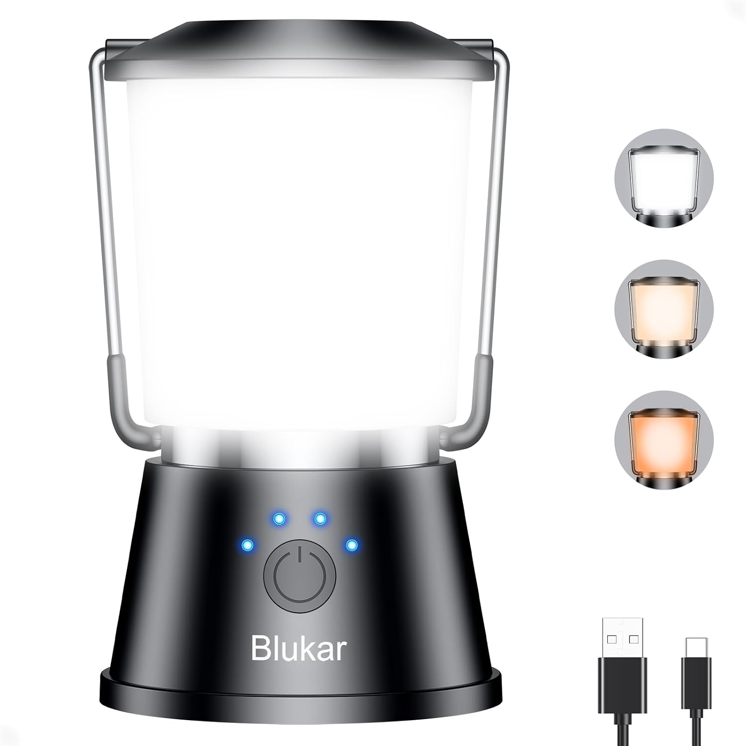 Blukar LED Campinglampe tragbar, 2000 L superhelle Campinglaterne, wiederaufladbare Zeltlampe mit Haken, stufenlos dimmbar & 5 Lichtmodi, 8+ Stunden Dauer, Notlicht für Camp, Stromausfall Schwarz | 360° superhelle Vorhanglampe mit 5 Modi für den Außenbereich/Notfall/Stromausfall
