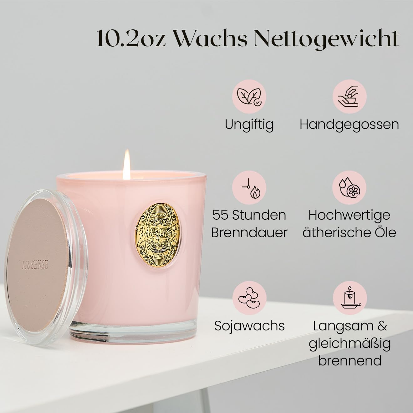 M&SENSE Duftkerzen im Glas Kokos-Limette-Aprikose, 290 g Duftkerze, natürliche Sojakerze, bunte Kerzengeschenke für Frauen, Aromatherapie-Kerze zur Entspannung, 55 Stunden Brenndauer – Bild 3
