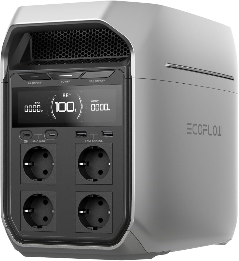 EF ECOFLOW Delta 3 Plus Tragbares Kraftwerk, 1024 Wh LiFePO4-Akku, vollständig aufgeladen in 56 Minuten, 1800 W (3600 W Peak) Solargenerator für Notstromversorgung, Camping