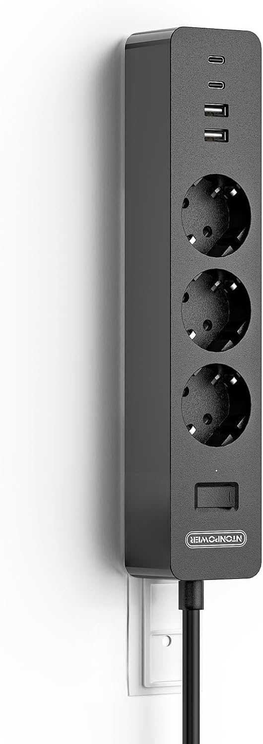 Ntonpower 3m Steckdosenleiste mit USB, Mehrfachsteckdose, Überspannungsschutz, Wandmontage - Kleber verwenden, langes Verlängerungskabel, Kindersicherung