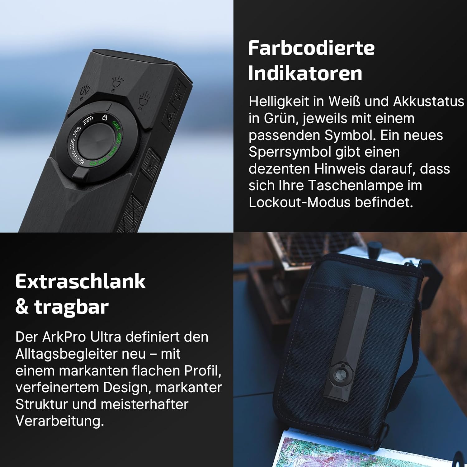 OLIGHT ArkPro Ultra LED-Taschenlampe mit UV-Licht und grünem Licht, 1700 Lumen, robuste flache Taschenlampe mit reinweißem Licht, magnetischer oder USB-C-Anschluss für den Außenbereich, IPX7 wasserdicht, schwarz – Bild 9