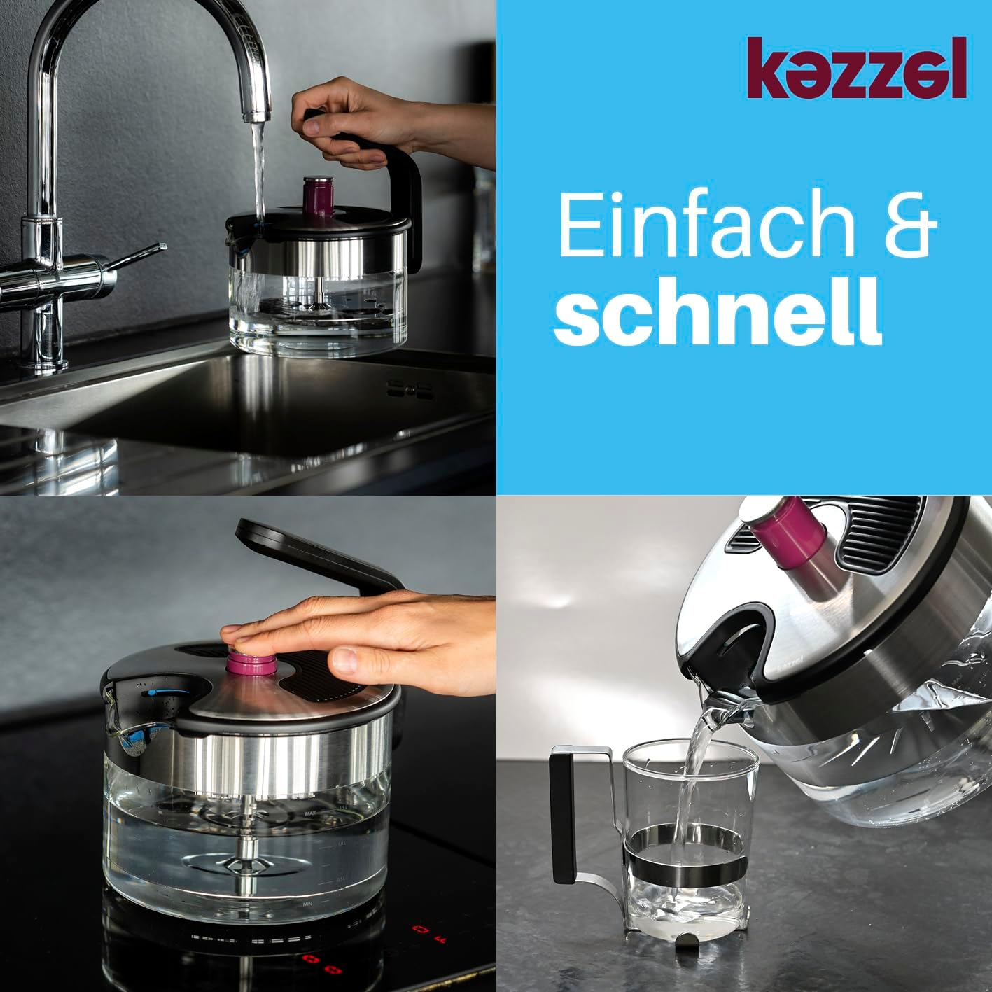 Kezzel® Innovativer Wasserkocher für Induktionsherde 1,5 Liter | Automatische Abschaltfunktion, kein Überkochen | Minimalistisches Design, Edelstahl und Glas, leicht zu reinigen, spülmaschinenfest – Bild 5