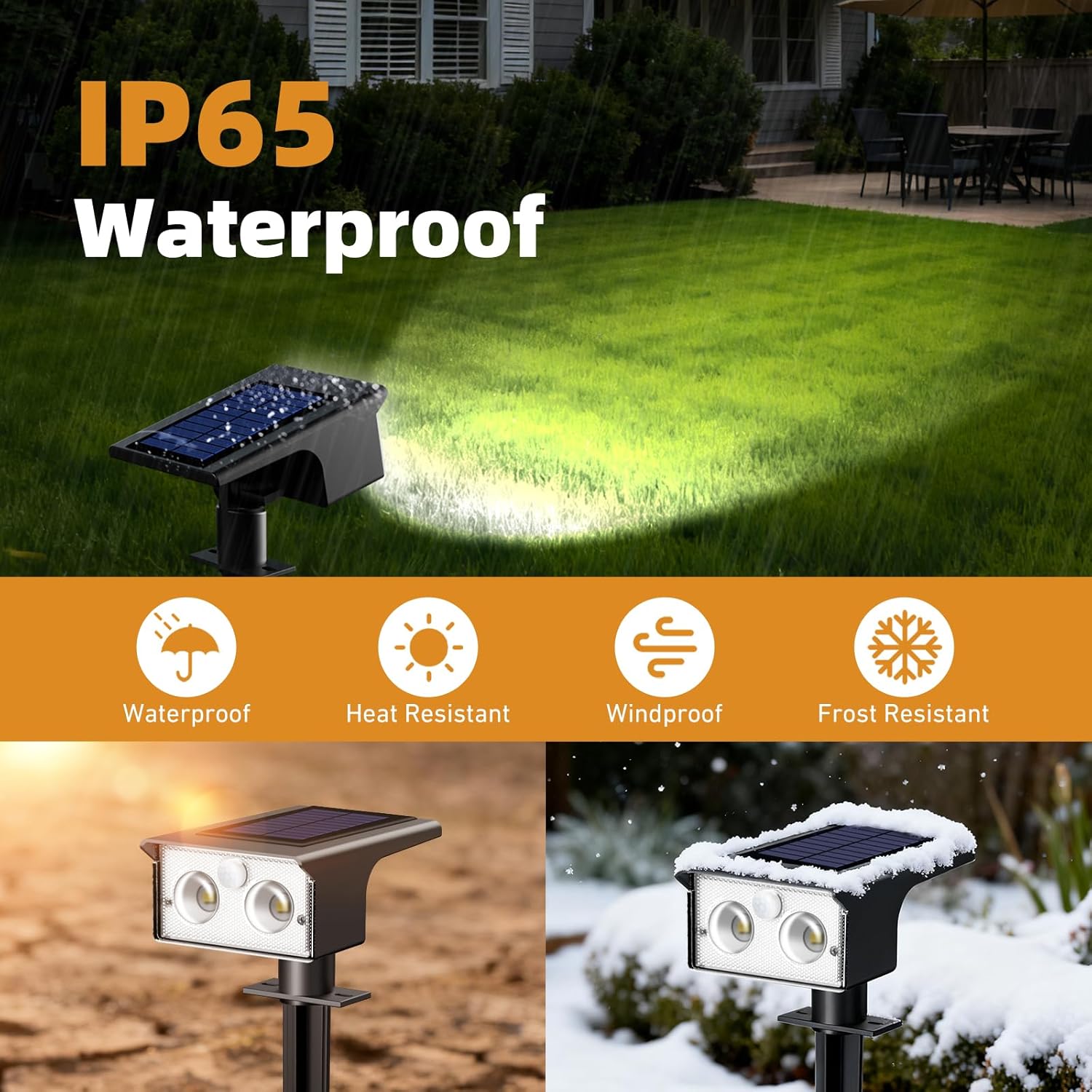 btfarm 2 Stück Solarleuchten für den Außenbereich mit Bewegungsmelder, 3 Modi Solarstrahler für den Außenbereich Garten IP65 Wasserdichter LED-Solarstrahler, 6500K Solarleuchten Außen für Eingang, Terrasse, Treppen, Kaltweiß – Bild 5