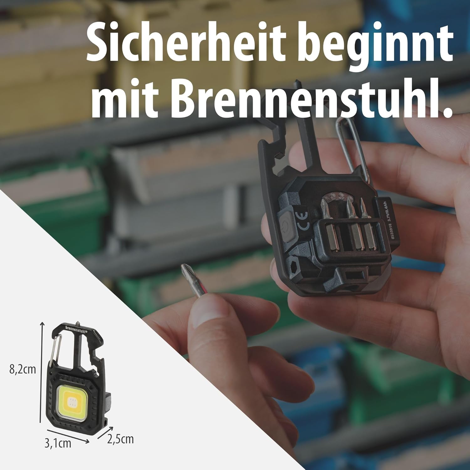 Brennenstuhl Mini-LED-Taschenlampe MTL 600 A (Akku-Werkstattlampe 600 lm, 7 Leuchtmodi, Schlüsselanhänger, Flaschenöffner, Bits und Schraubenschlüssel für Alltag, Notfall oder Camping) – Bild 6