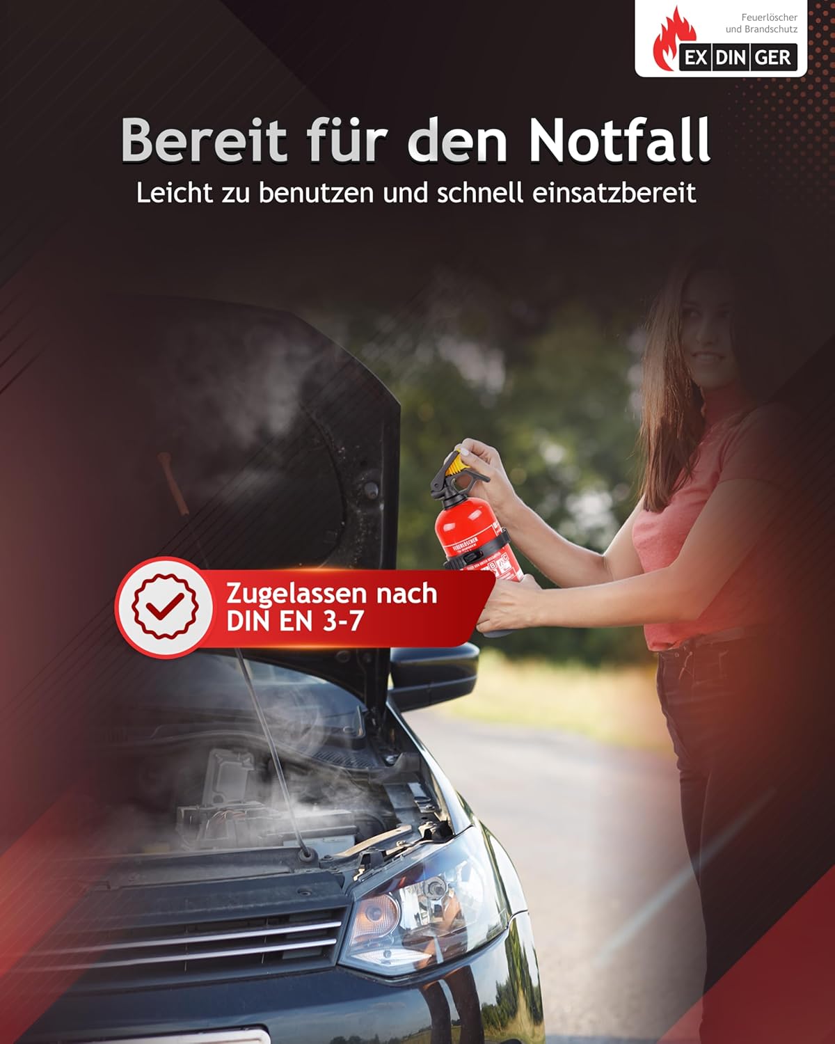 EXDINGER BC Pulver Auto Feuerlöscher 1 kg (Ladelöscher GP-1Z BC Halter Sicherheitskeil) – Bild 3