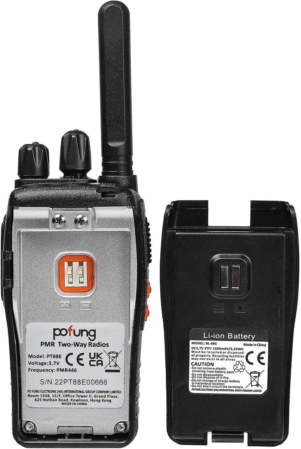 Walkie Talkie PMR446 lizenzfreies Zwei-Wege-Radio, pofung PT88E 16 Kanäle, professionelle wiederaufladbare USB-Ladestation mit großer Reichweite und Ohrhörer, Schwarz, 4 Stück – Bild 9