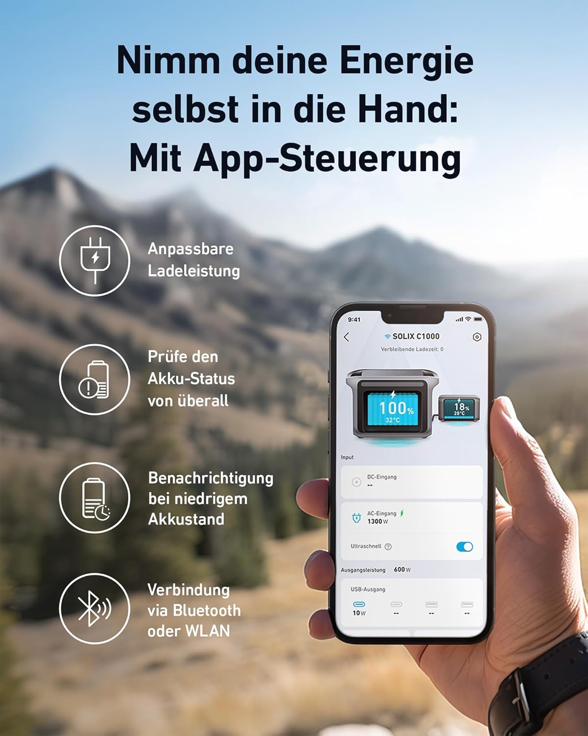 Anker Solix C1000 Tragbares Kraftwerk, LiFePO4, 1800 W Solargenerator, 100 % aufgeladen in 58 Minuten mit UltraFast-Modus, LFP-Kraftwerk für Outdoor, Camping und Gangreserve (optionales Solarpanel) – Bild 5